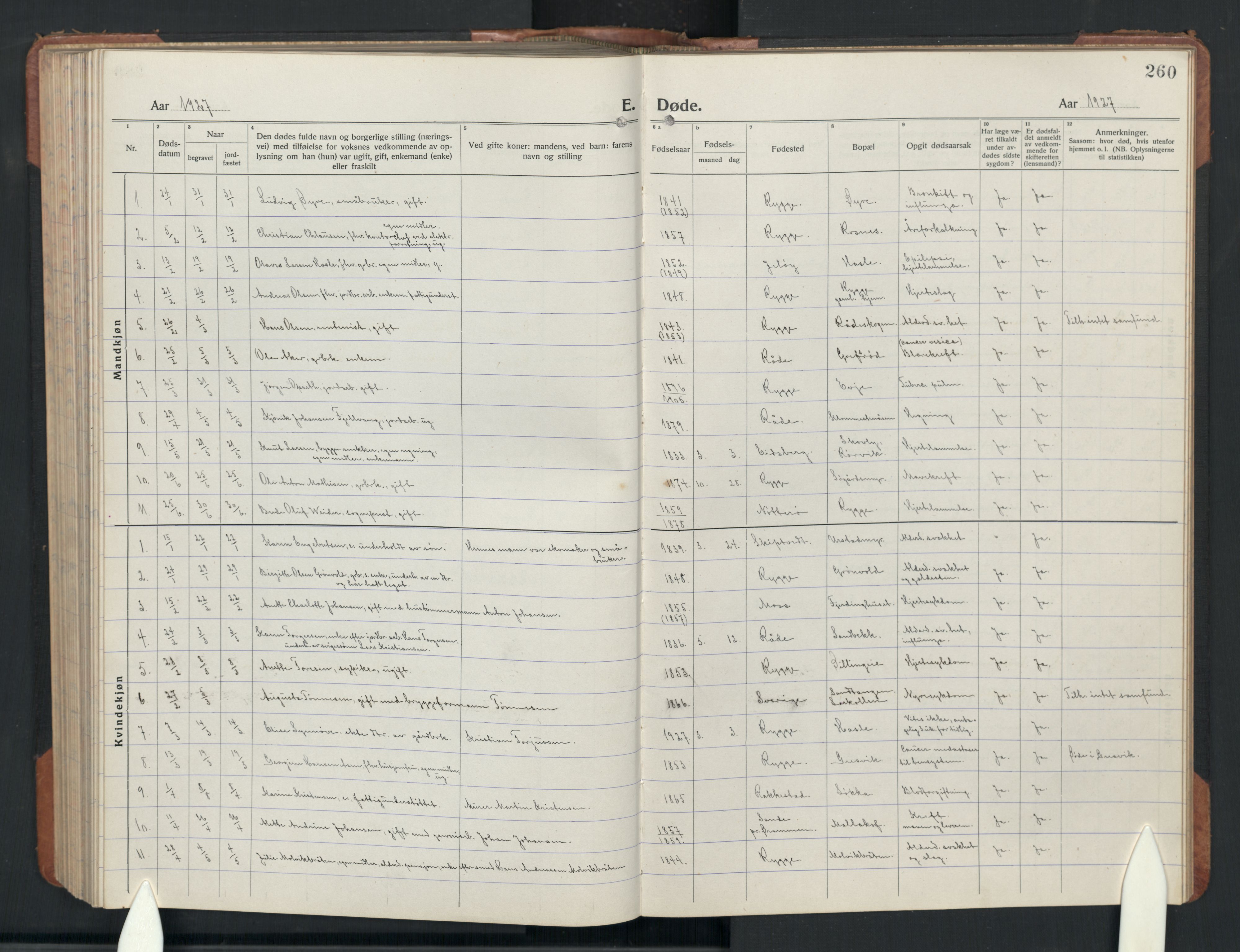 Rygge prestekontor Kirkebøker, SAO/A-10084b/G/Ga/L0004: Parish register (copy) no. 4, 1922-1953, p. 260
