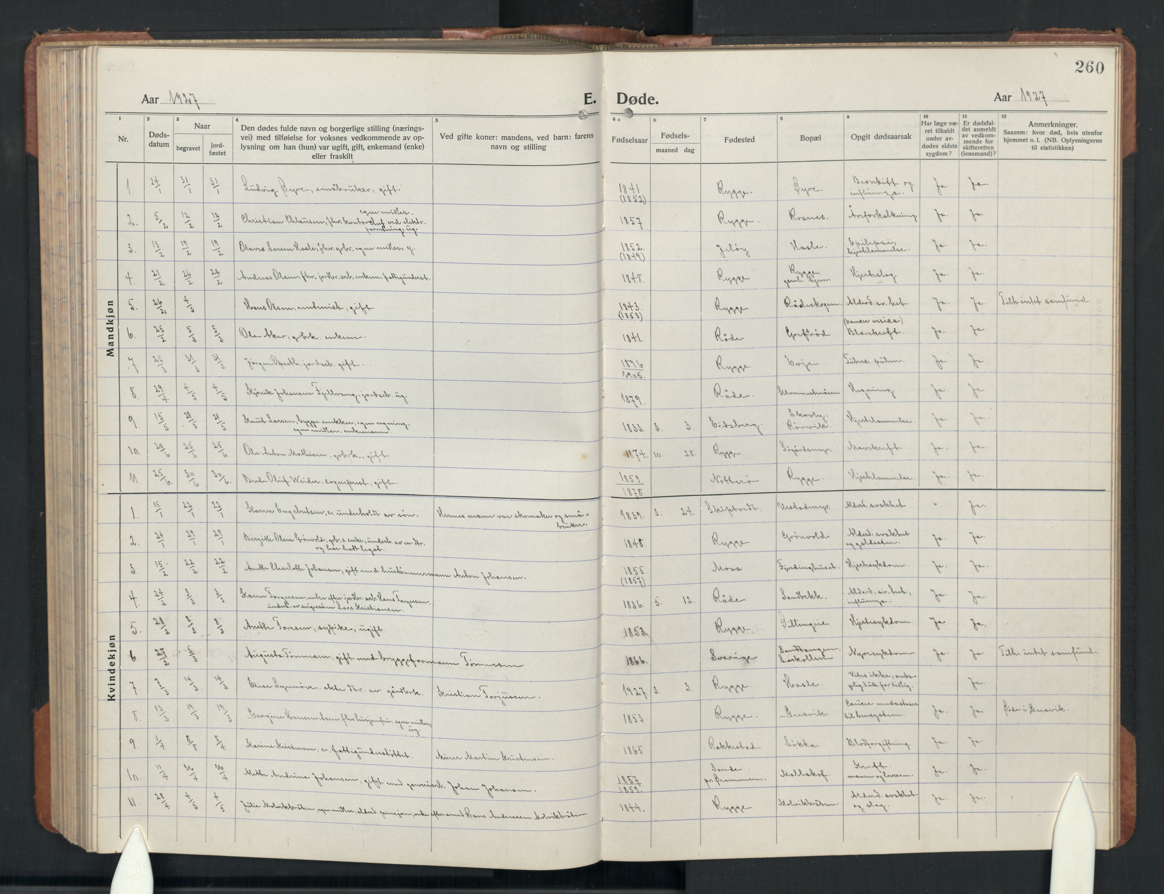 Rygge prestekontor Kirkebøker, AV/SAO-A-10084b/G/Ga/L0004: Parish register (copy) no. 4, 1922-1953, p. 260