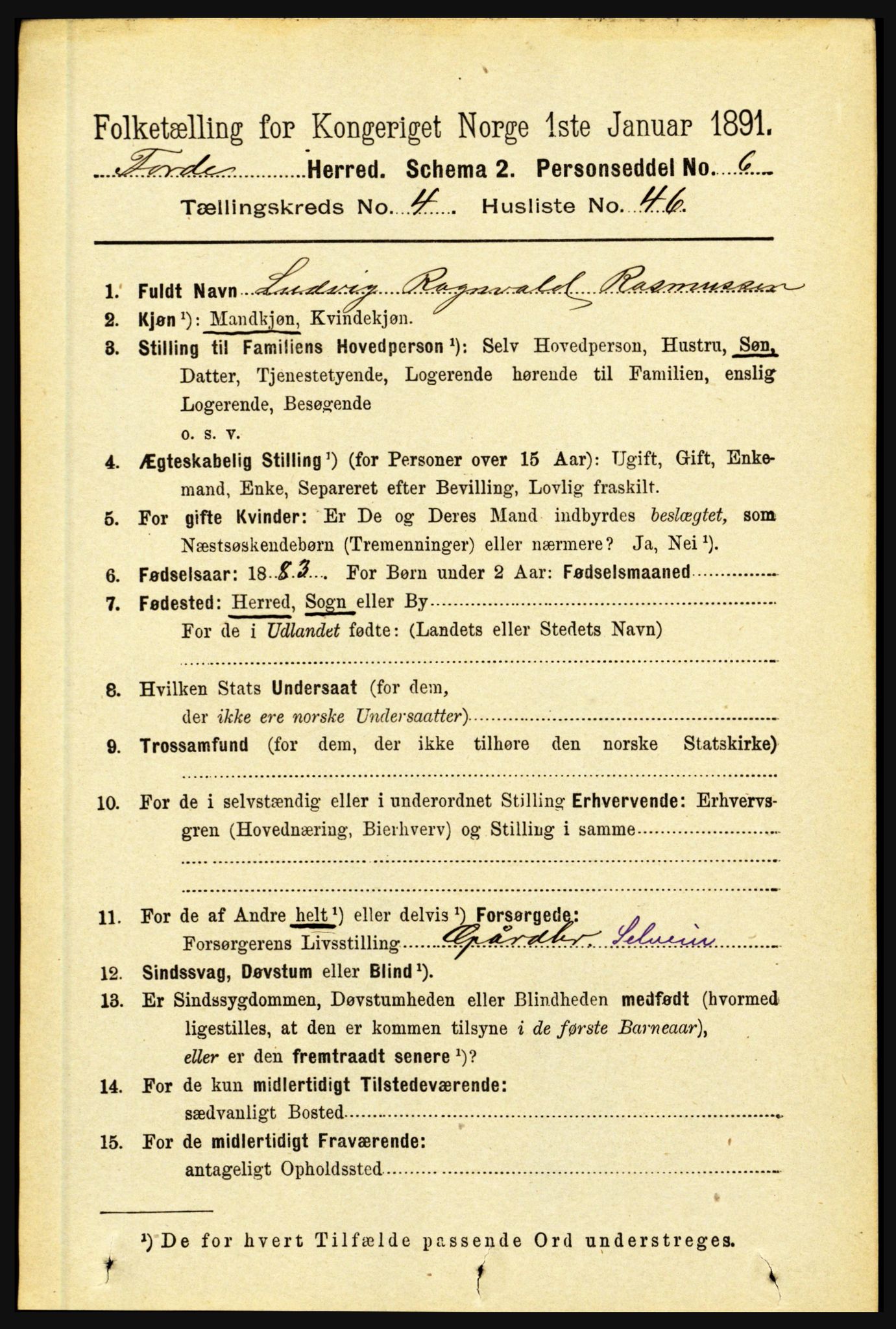 RA, 1891 census for 1432 Førde, 1891, p. 1324