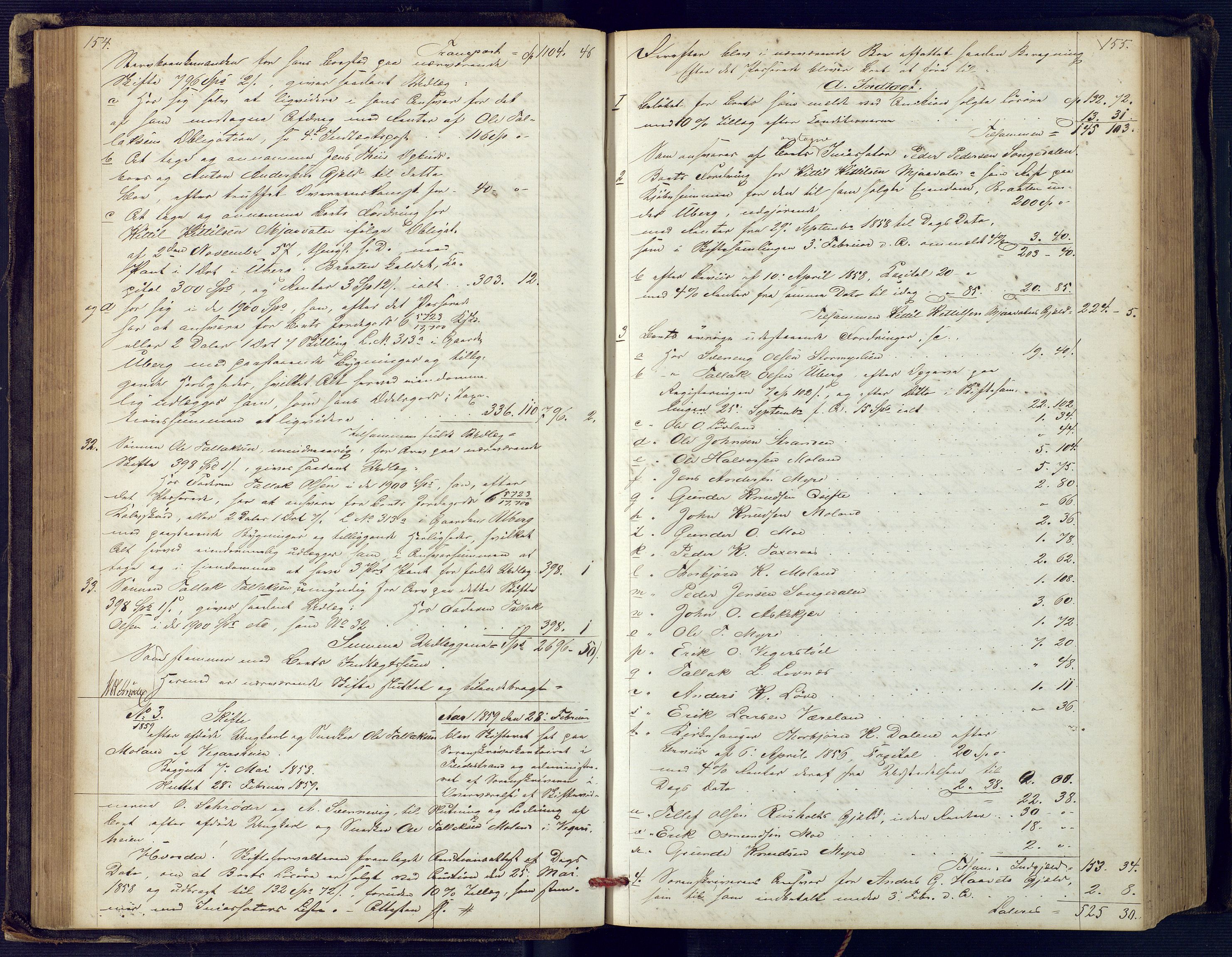 Holt sorenskriveri, SAK/1221-0002/H/Hc/L0029: Skifteutlodningsprotokoll nr. 4 med løst register, 1857-1862, p. 154-155