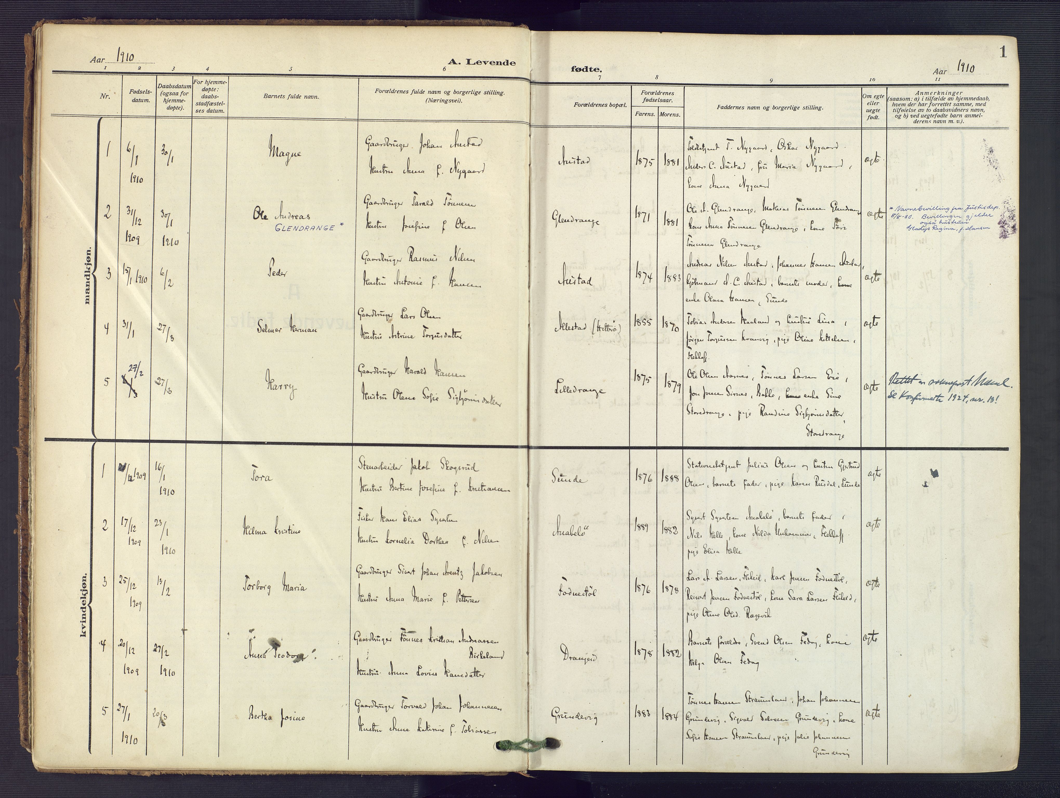 Flekkefjord sokneprestkontor, AV/SAK-1111-0012/F/Fa/Fac/L0010: Parish register (official) no. A 10, 1910-1927, p. 1