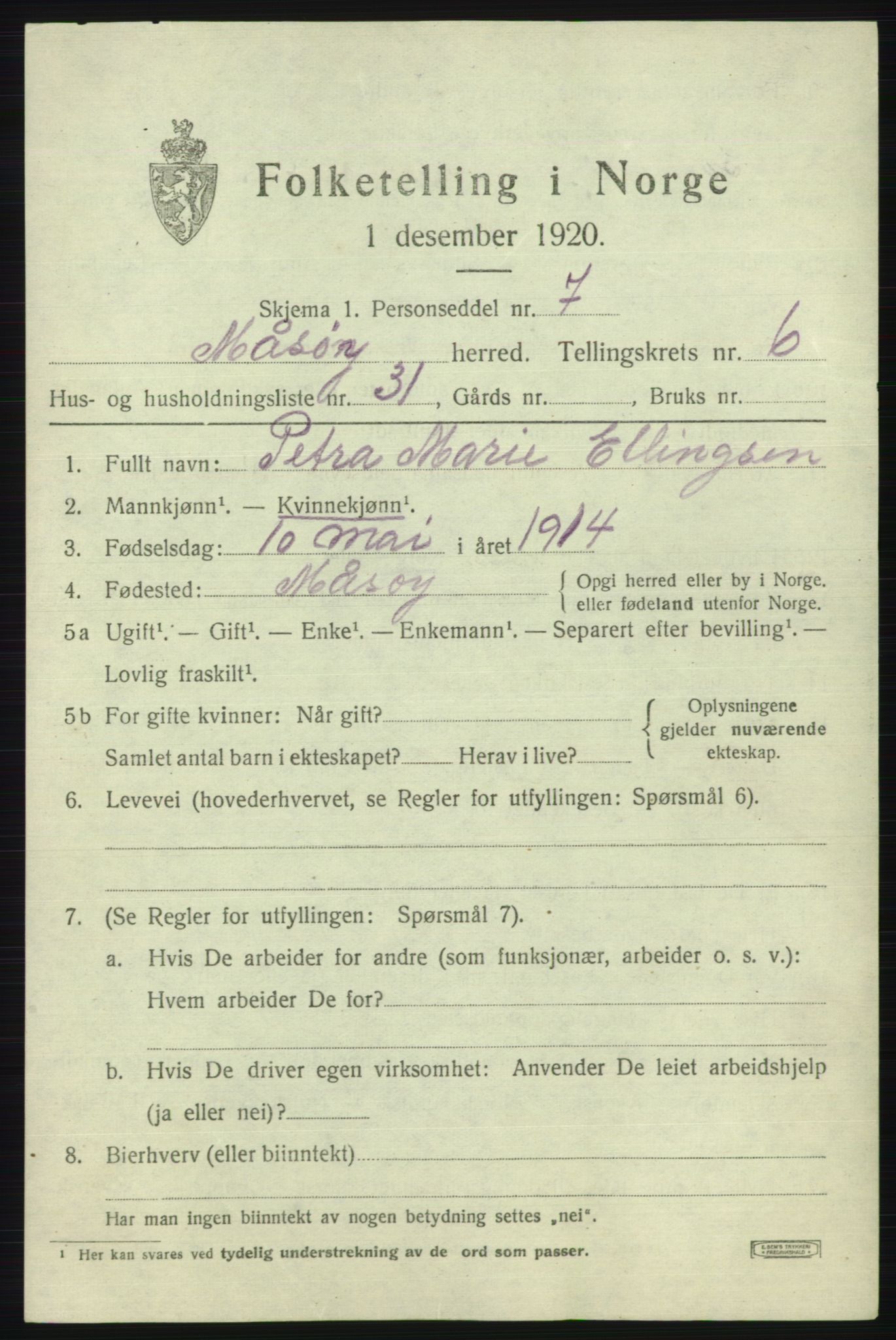 SATØ, 1920 census for Måsøy, 1920, p. 3320
