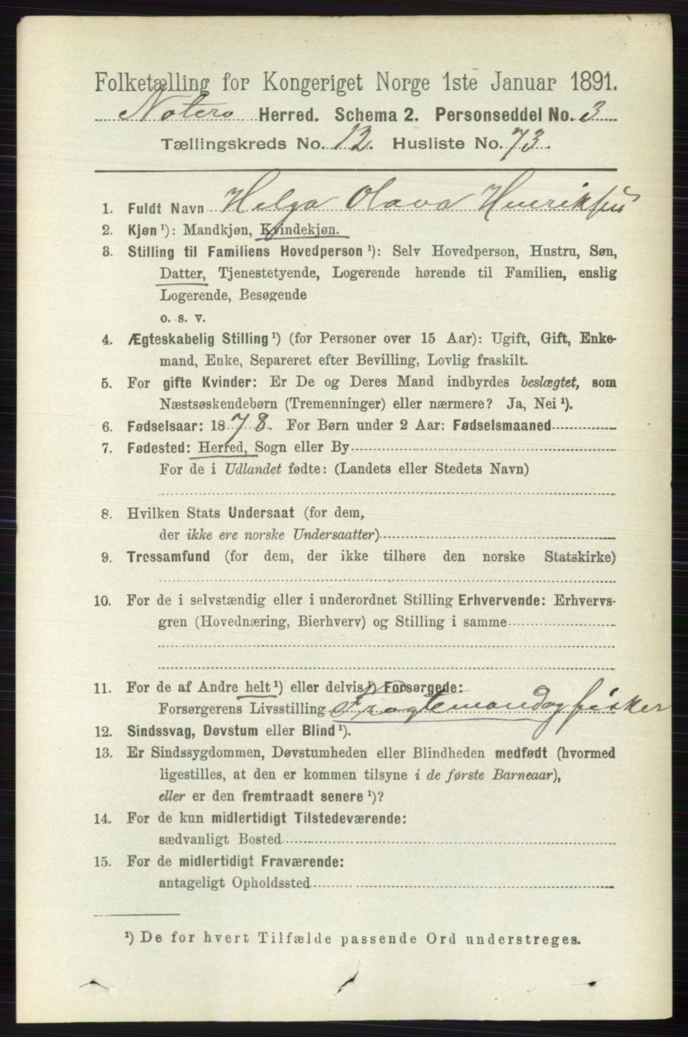 RA, 1891 census for 0722 Nøtterøy, 1891, p. 6767