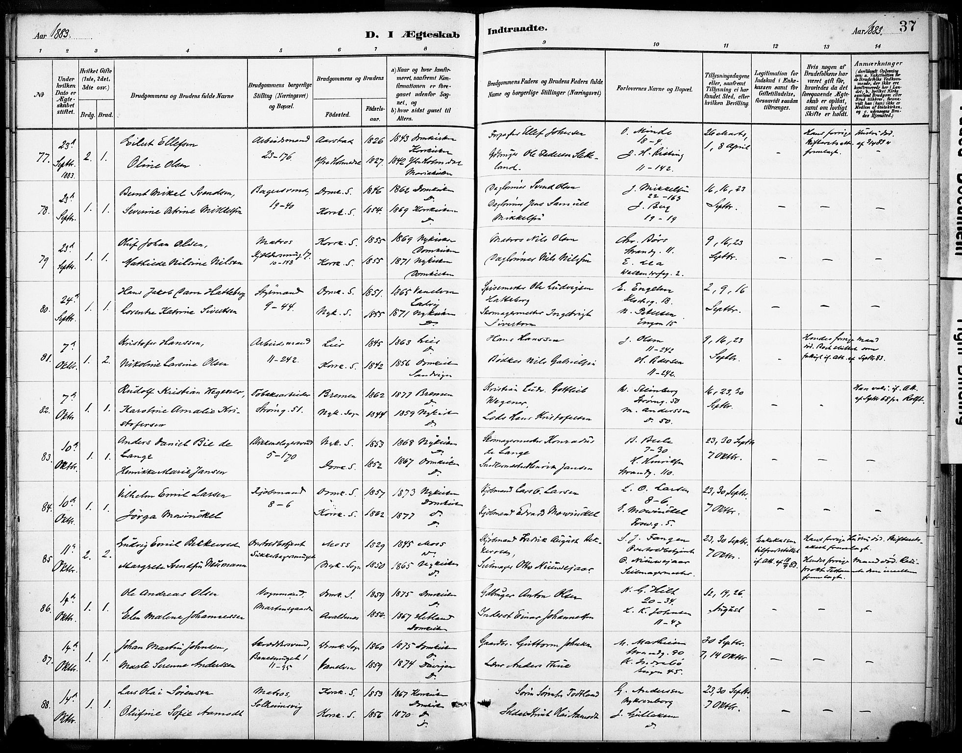 Domkirken sokneprestembete, SAB/A-74801/H/Haa/L0037: Parish register (official) no. D 4, 1880-1907, p. 37