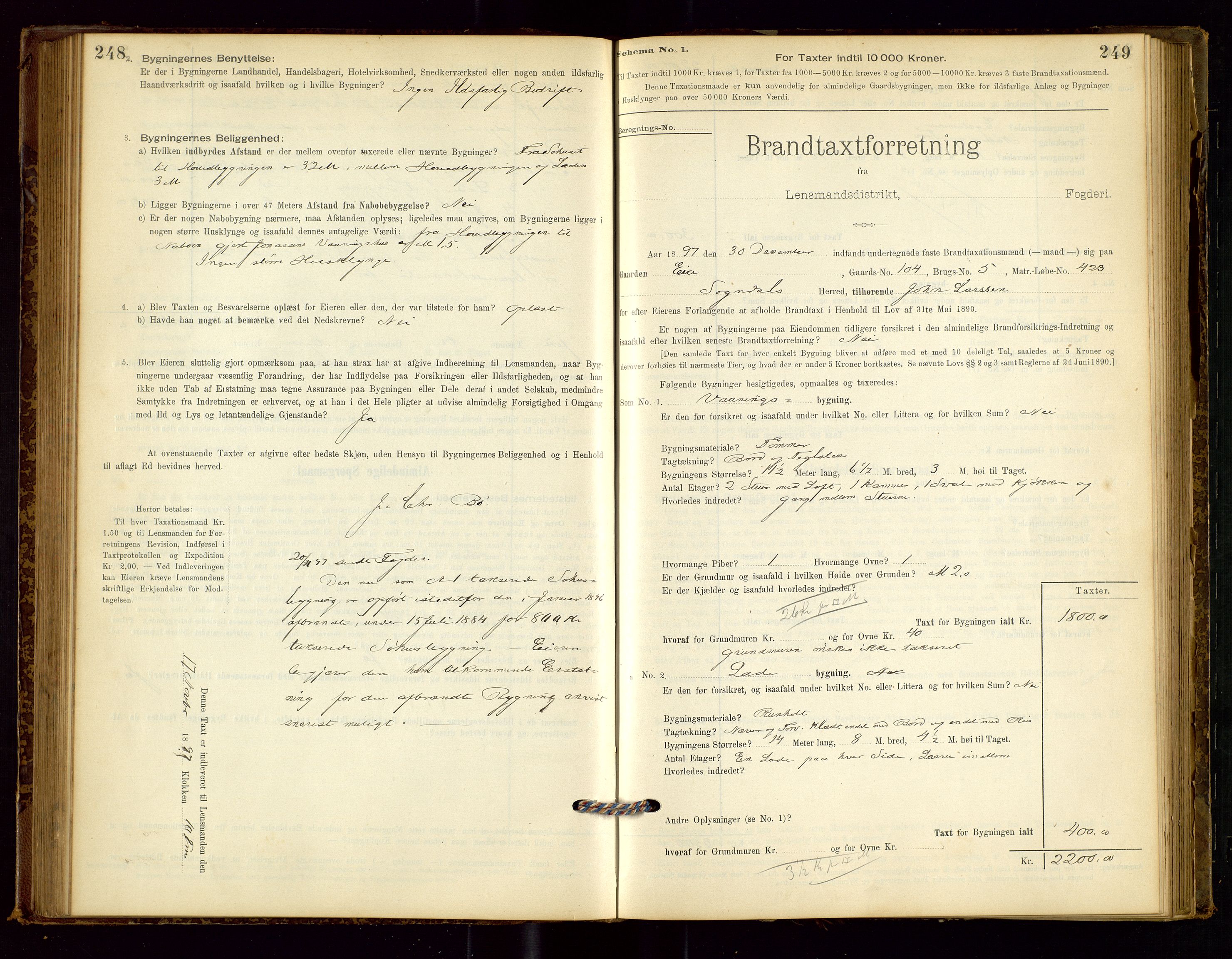 Sokndal lensmannskontor, SAST/A-100417/Gob/L0001: "Brandtaxt-Protokol", 1895-1902, p. 248-249