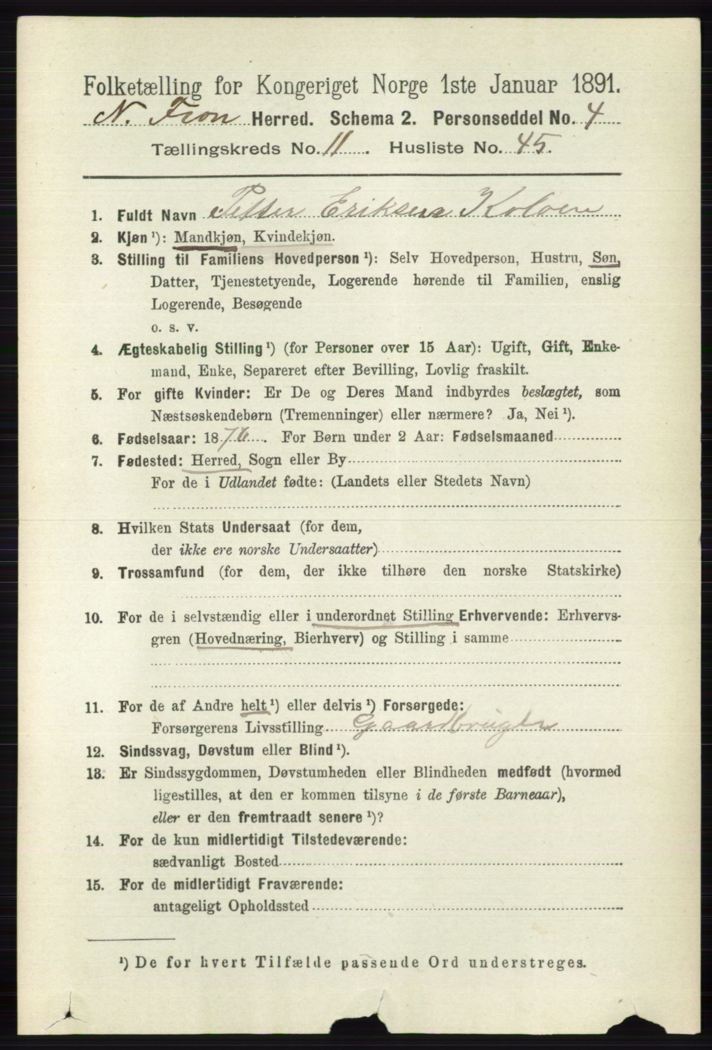 RA, 1891 census for 0518 Nord-Fron, 1891, p. 5054