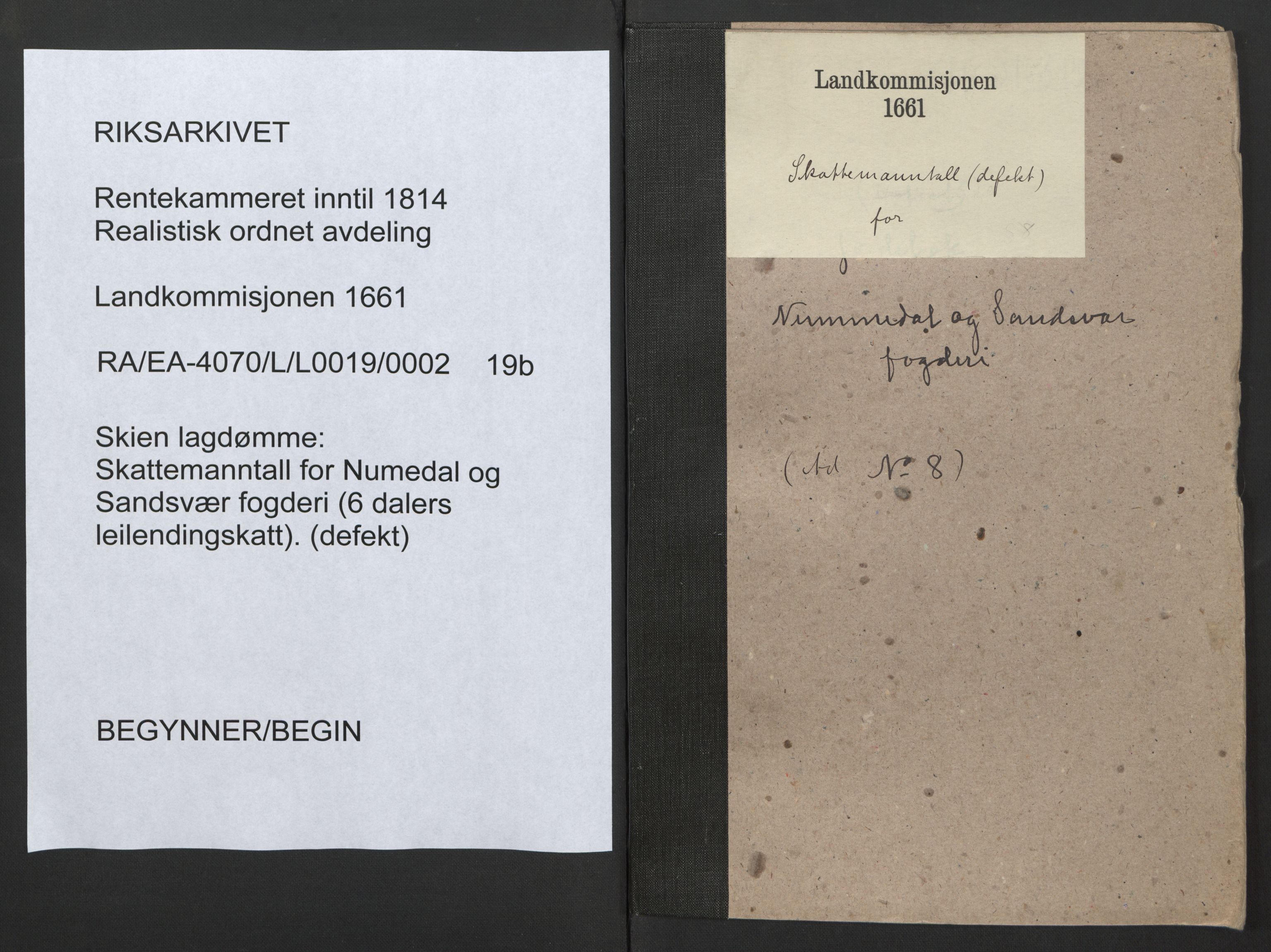 Rentekammeret inntil 1814, Realistisk ordnet avdeling, AV/RA-EA-4070/L/L0019/0002: Skien lagdømme: / Skattemanntall for Numedal og Sandsvær fogderi (6 dalers leilendingskatt), 1661