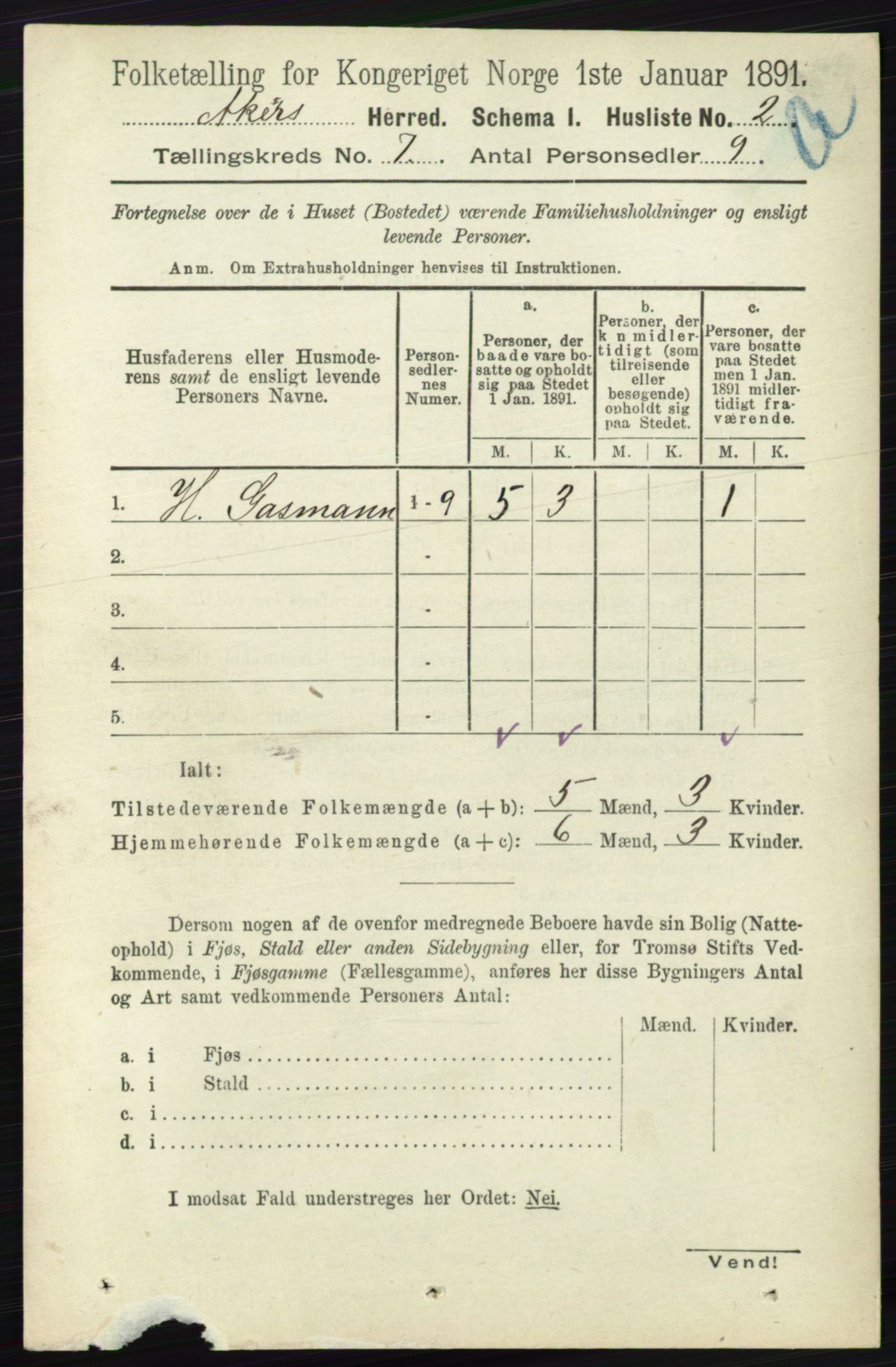 RA, 1891 census for 0218 Aker, 1891, p. 6144