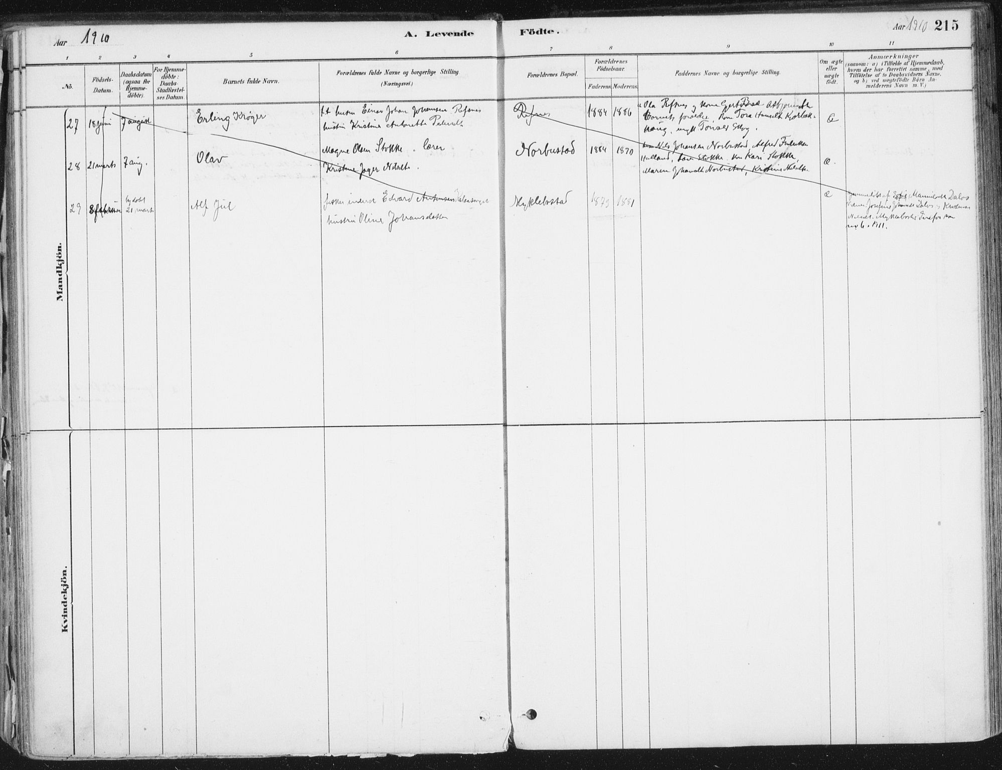 Ministerialprotokoller, klokkerbøker og fødselsregistre - Nordland, AV/SAT-A-1459/838/L0552: Parish register (official) no. 838A10, 1880-1910, p. 215