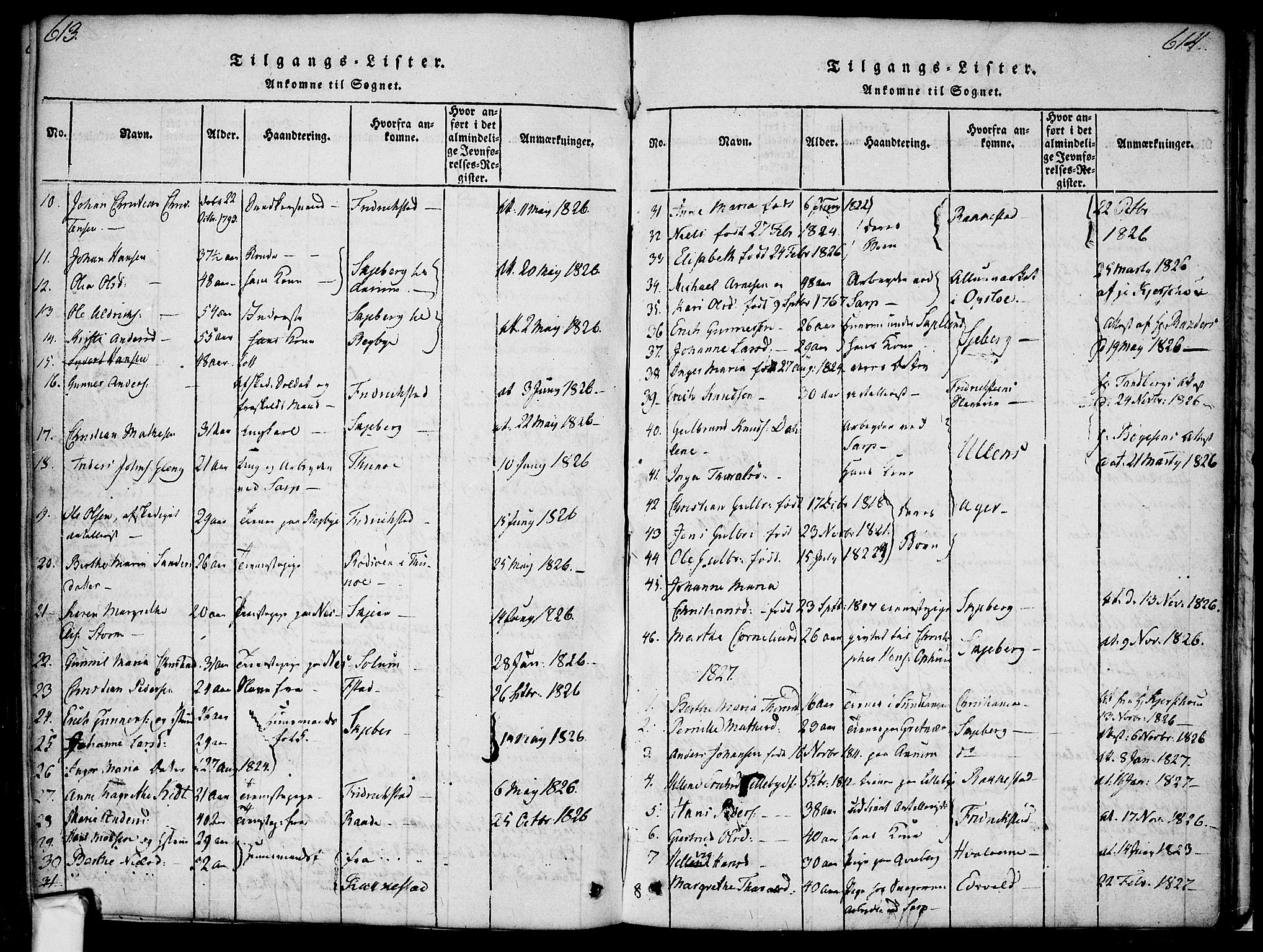 Borge prestekontor Kirkebøker, AV/SAO-A-10903/F/Fa/L0003: Parish register (official) no. I 3, 1815-1836, p. 613-614