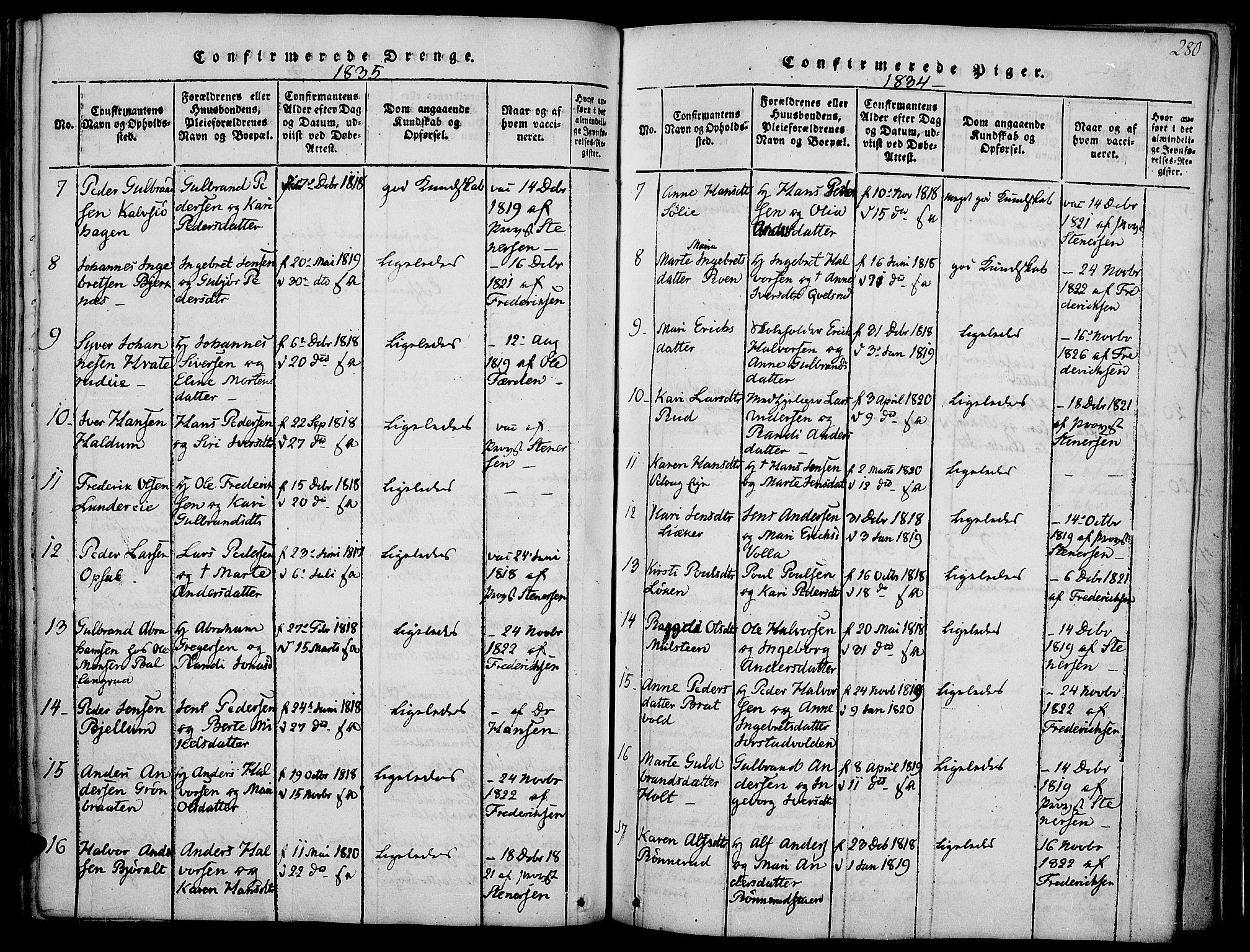 Jevnaker prestekontor, SAH/PREST-116/H/Ha/Haa/L0005: Parish register (official) no. 5, 1815-1837, p. 280