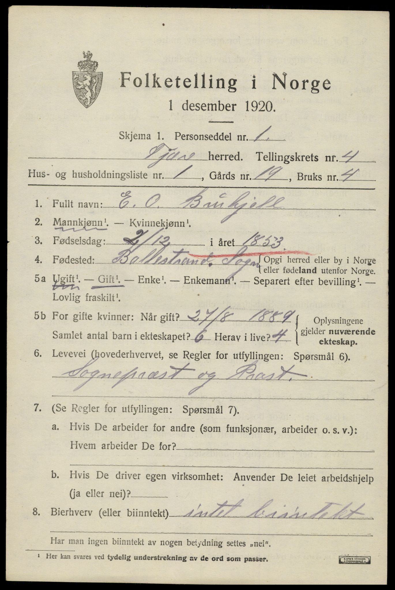 SAK, 1920 census for Fjære, 1920, p. 6335