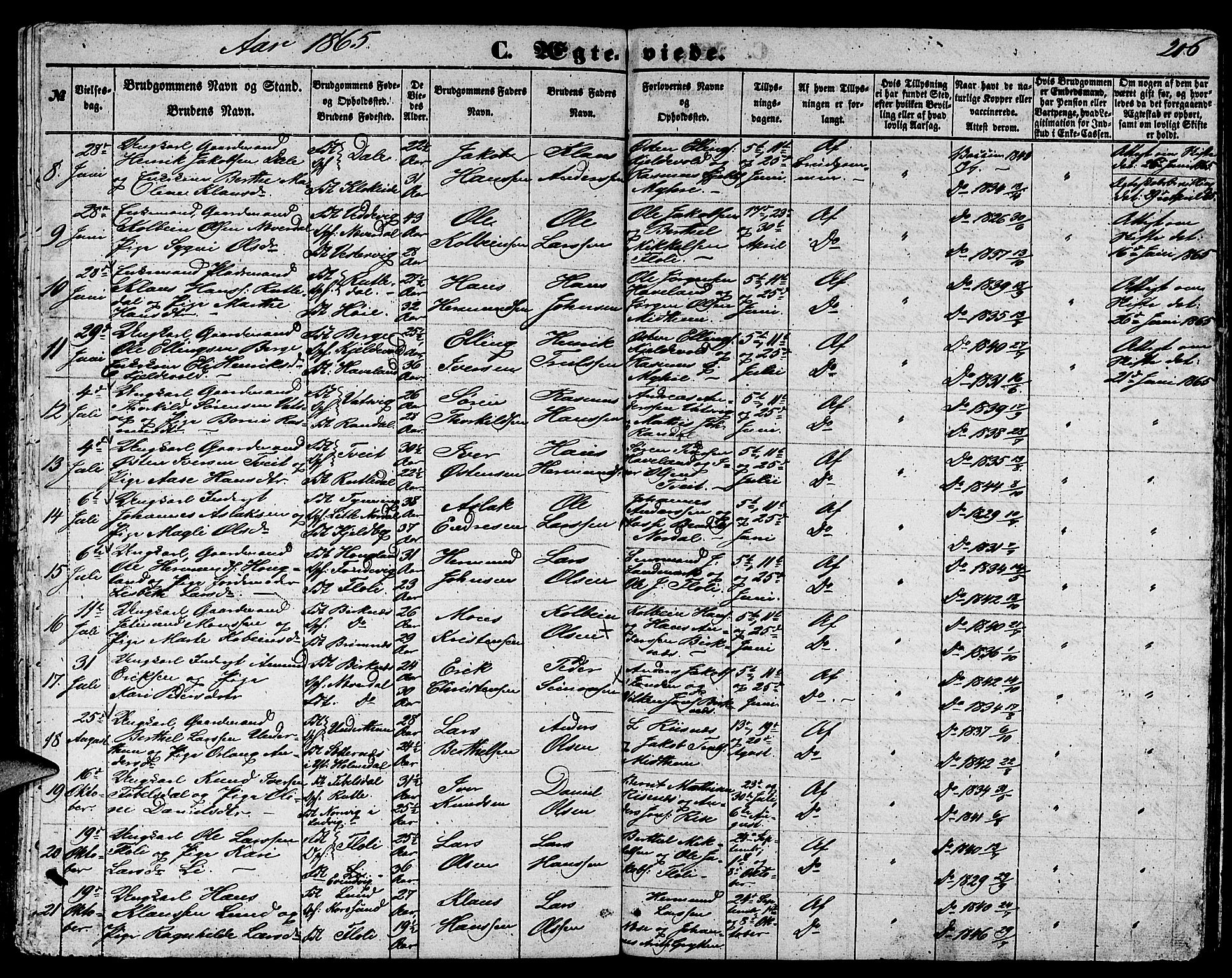 Gulen sokneprestembete, AV/SAB-A-80201/H/Hab/Habb/L0001: Parish register (copy) no. B 1, 1854-1866, p. 206