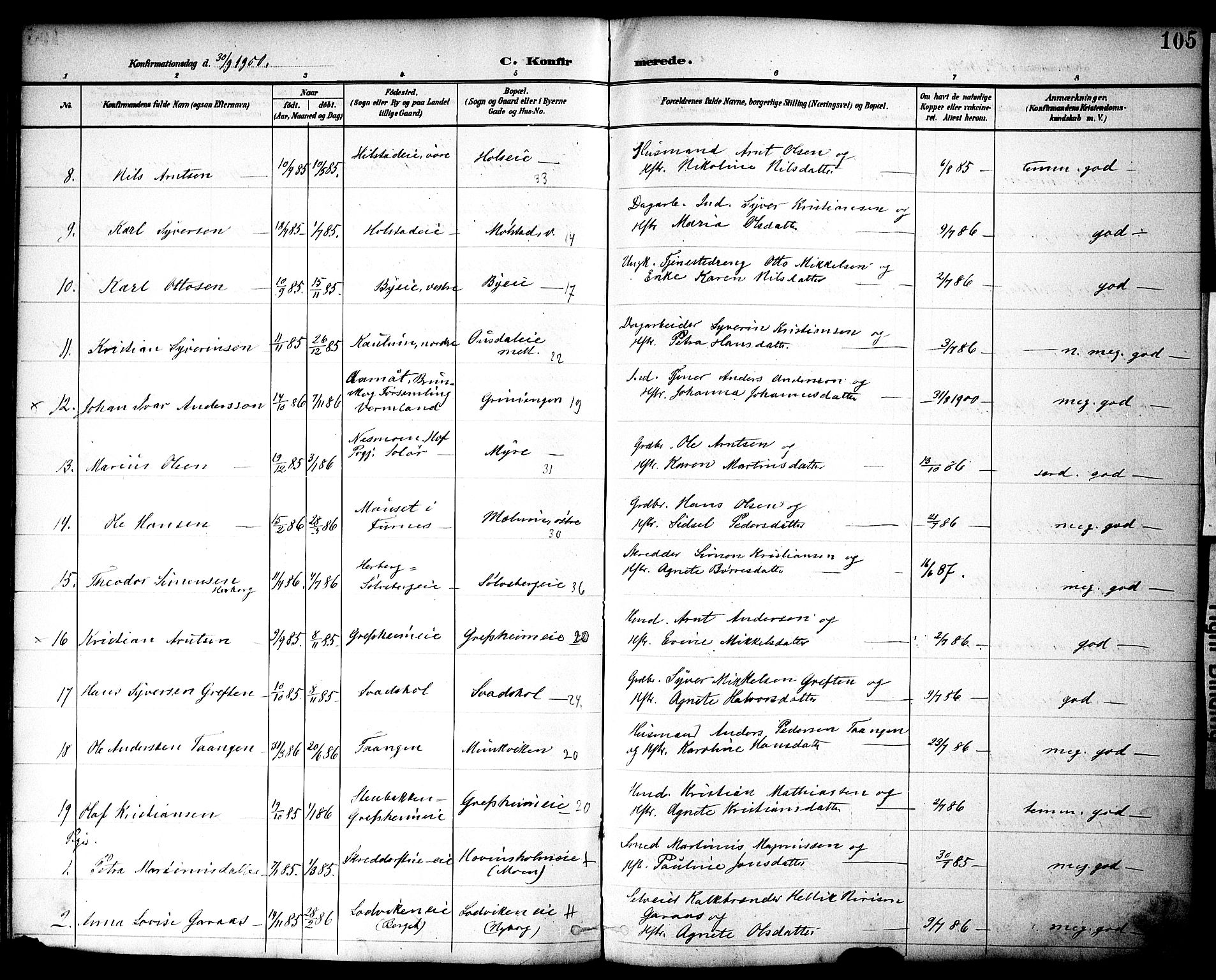 Nes prestekontor, Hedmark, AV/SAH-PREST-020/K/Ka/L0010: Parish register (official) no. 10, 1887-1905, p. 105