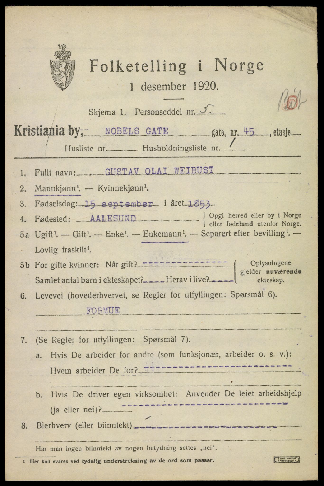 SAO, 1920 census for Kristiania, 1920, p. 418063