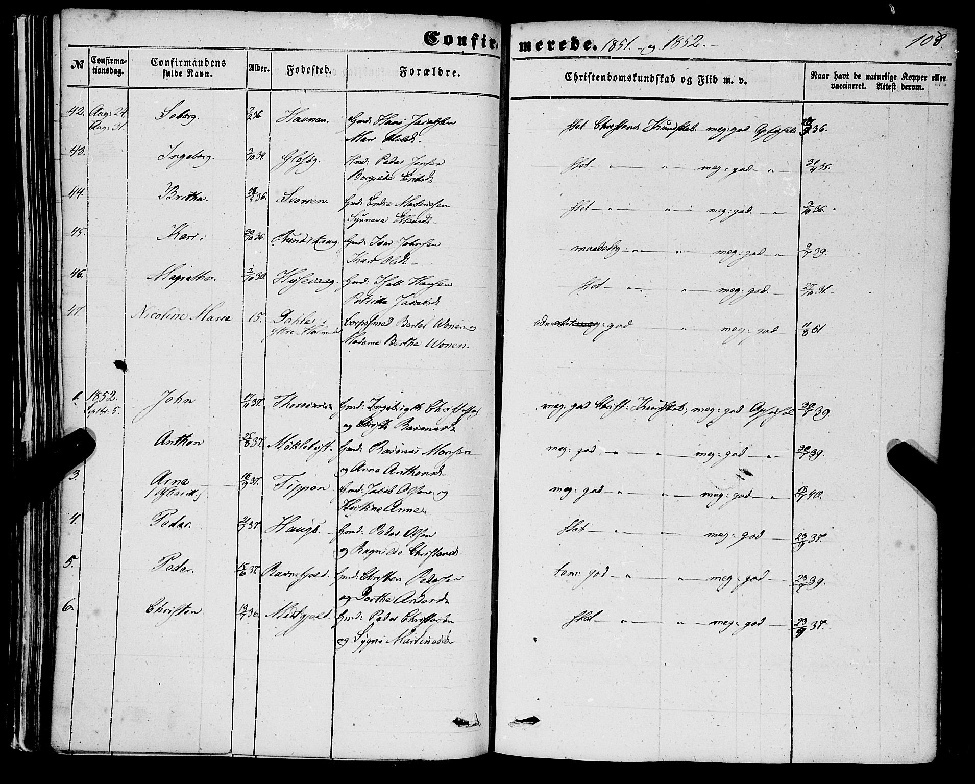 Davik sokneprestembete, AV/SAB-A-79701/H/Haa/Haaa/L0005: Parish register (official) no. A 5, 1850-1866, p. 108