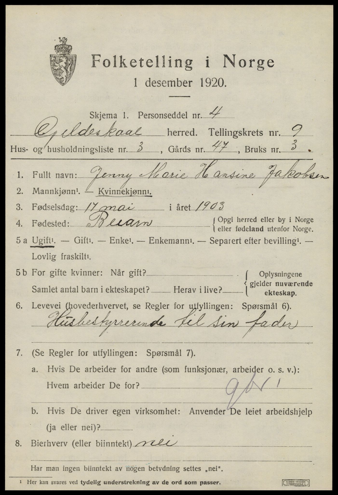 SAT, 1920 census for Gildeskål, 1920, p. 5824