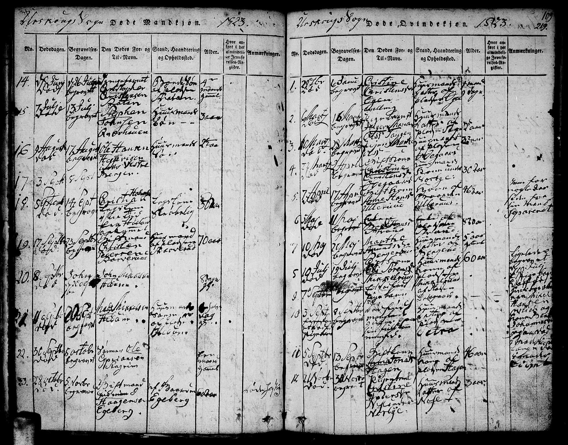 Aurskog prestekontor Kirkebøker, SAO/A-10304a/F/Fa/L0005: Parish register (official) no. I 5, 1814-1829, p. 219