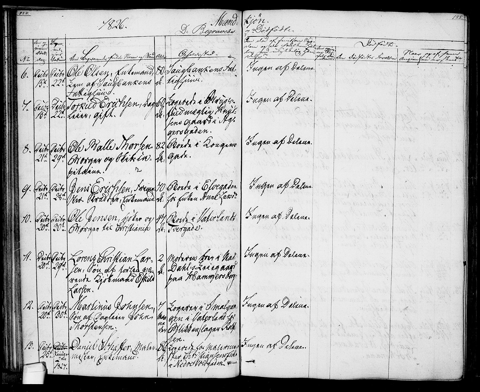 Oslo domkirke Kirkebøker, SAO/A-10752/F/Fa/L0022: Parish register (official) no. 22, 1824-1829, p. 184-185