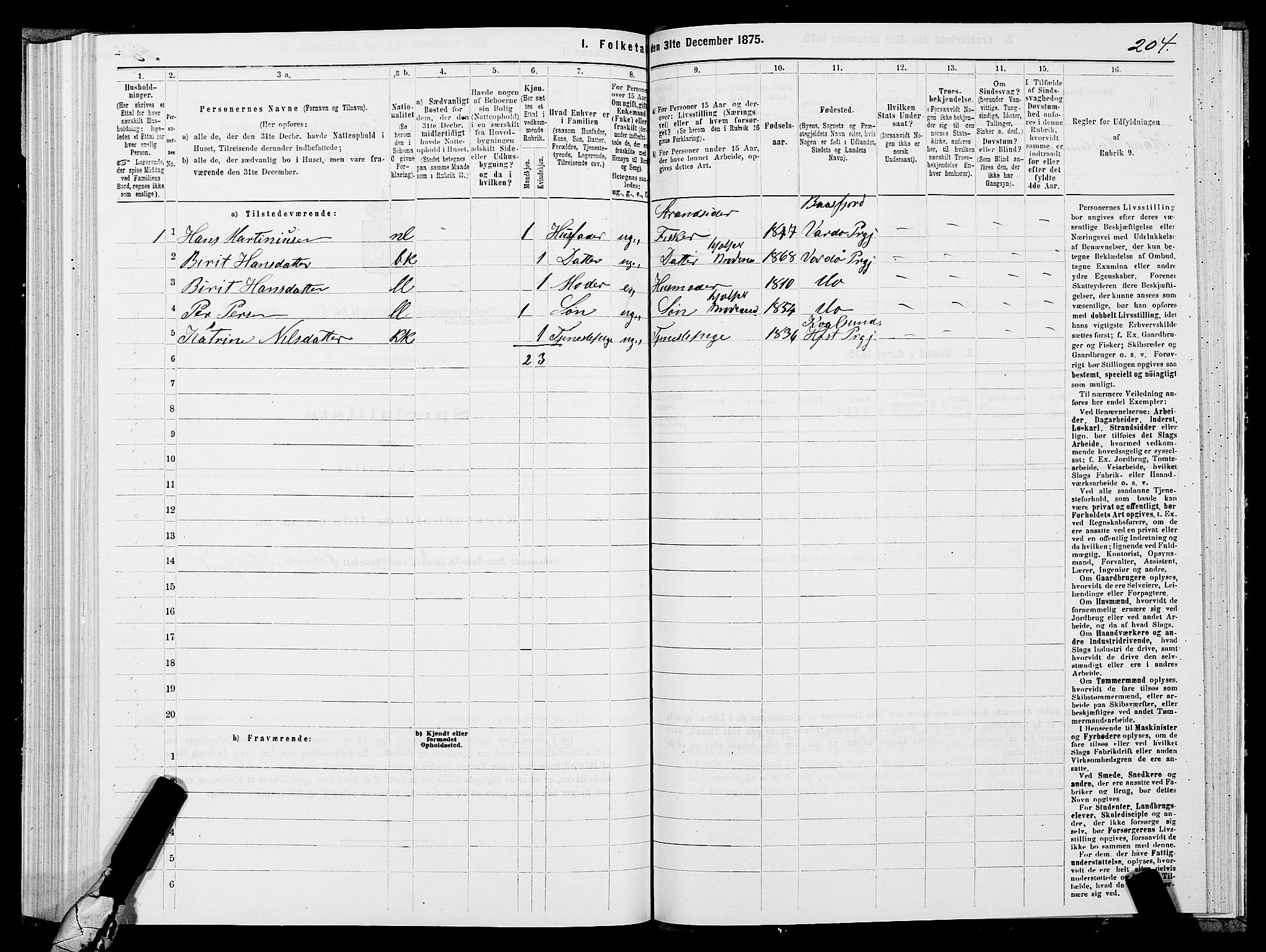 SATØ, 1875 census for 2028L Vardø/Vardø, 1875, p. 1204