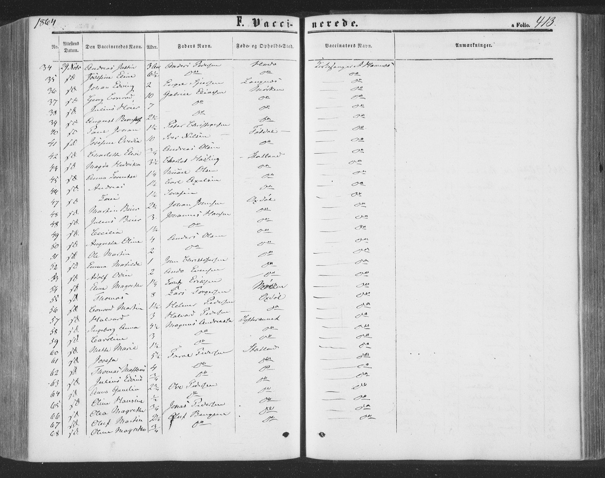 Ministerialprotokoller, klokkerbøker og fødselsregistre - Nord-Trøndelag, AV/SAT-A-1458/773/L0615: Parish register (official) no. 773A06, 1857-1870, p. 413