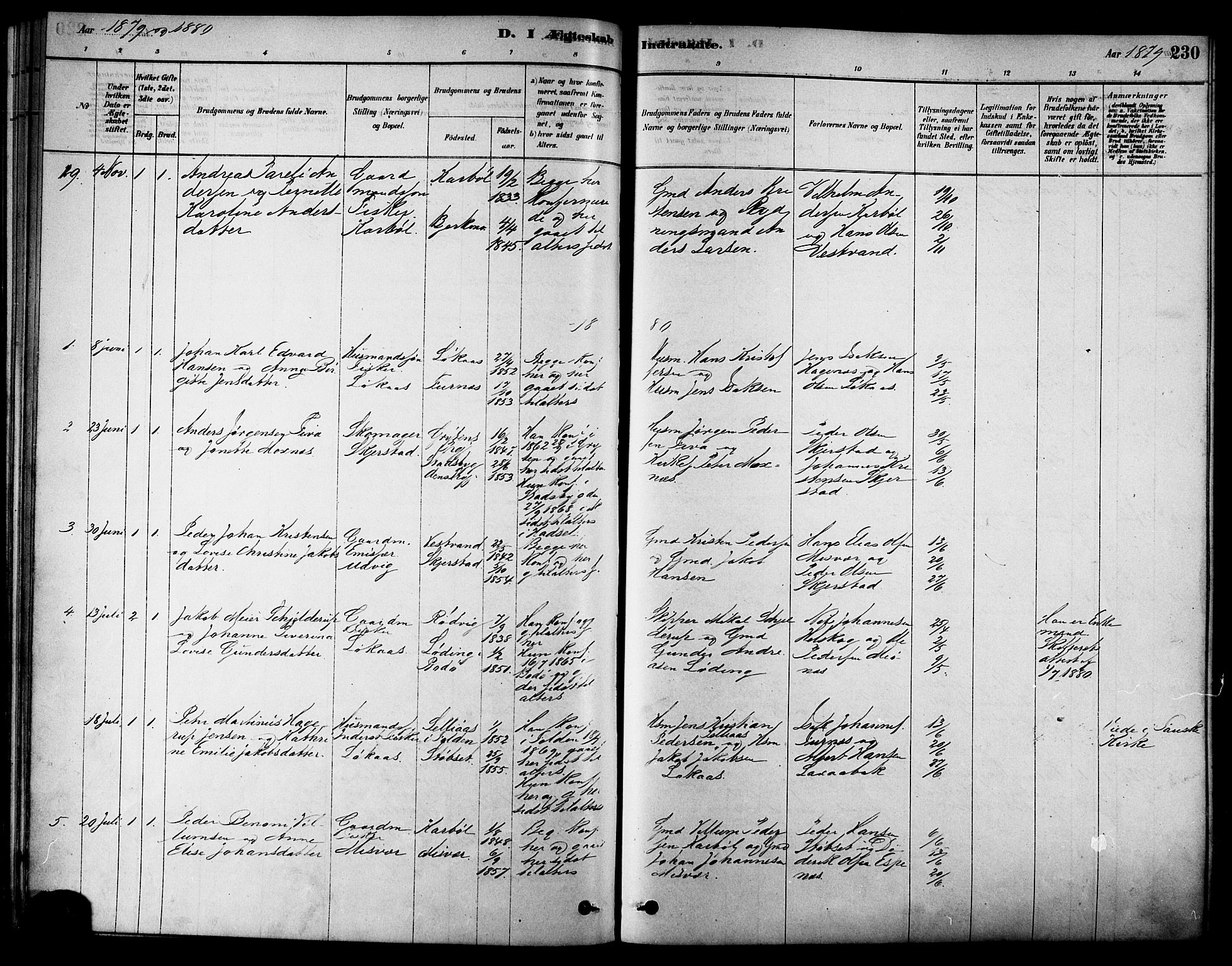 Ministerialprotokoller, klokkerbøker og fødselsregistre - Nordland, SAT/A-1459/852/L0740: Parish register (official) no. 852A10, 1878-1894, p. 230