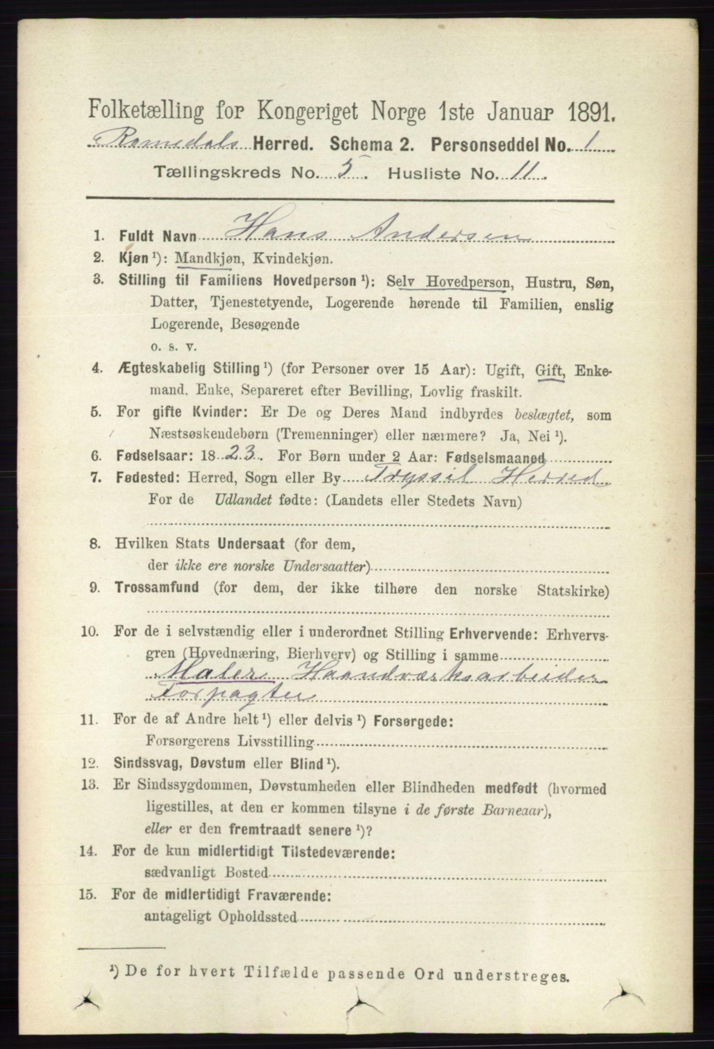 RA, 1891 census for 0416 Romedal, 1891, p. 2512