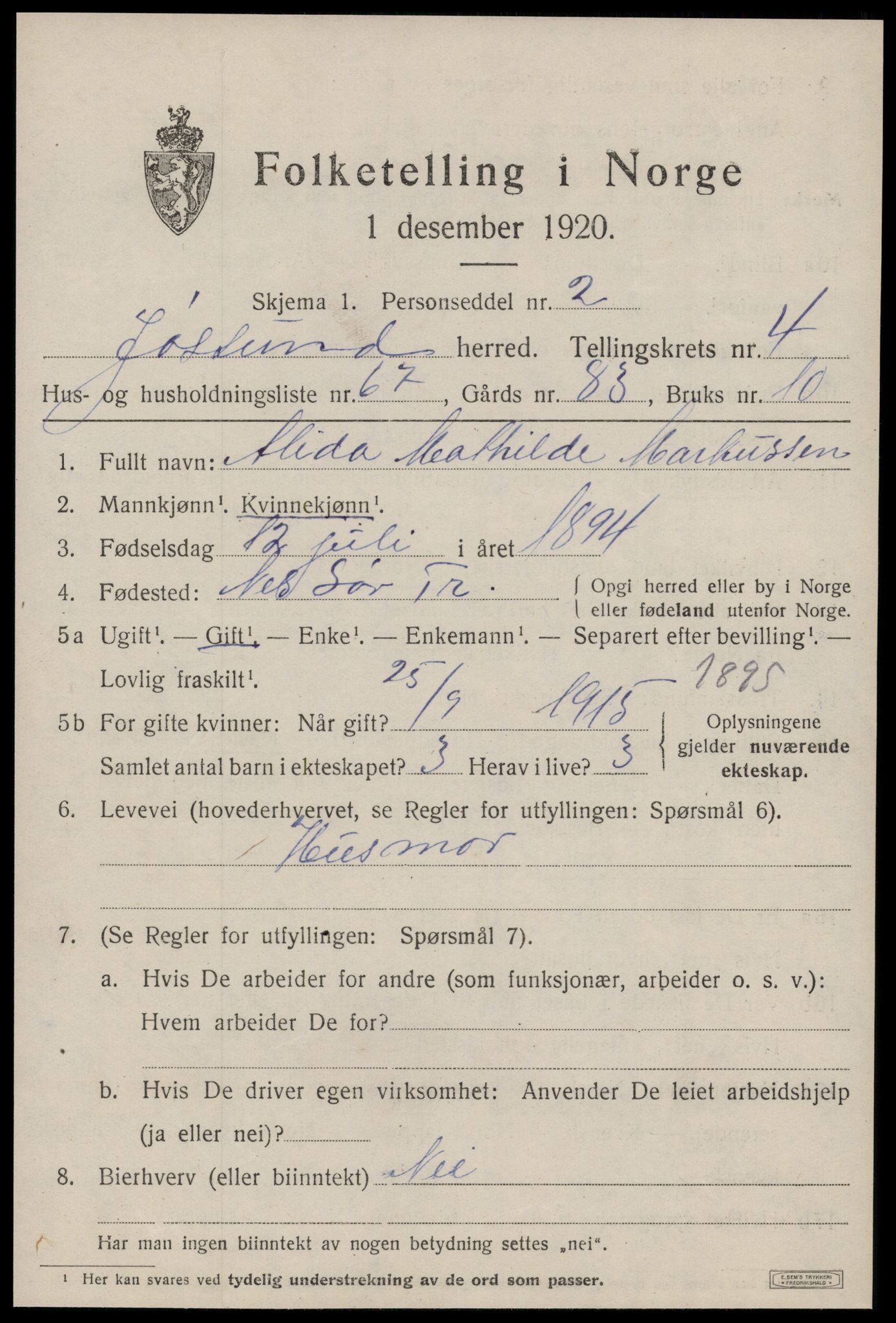 SAT, 1920 census for Jøssund, 1920, p. 3920