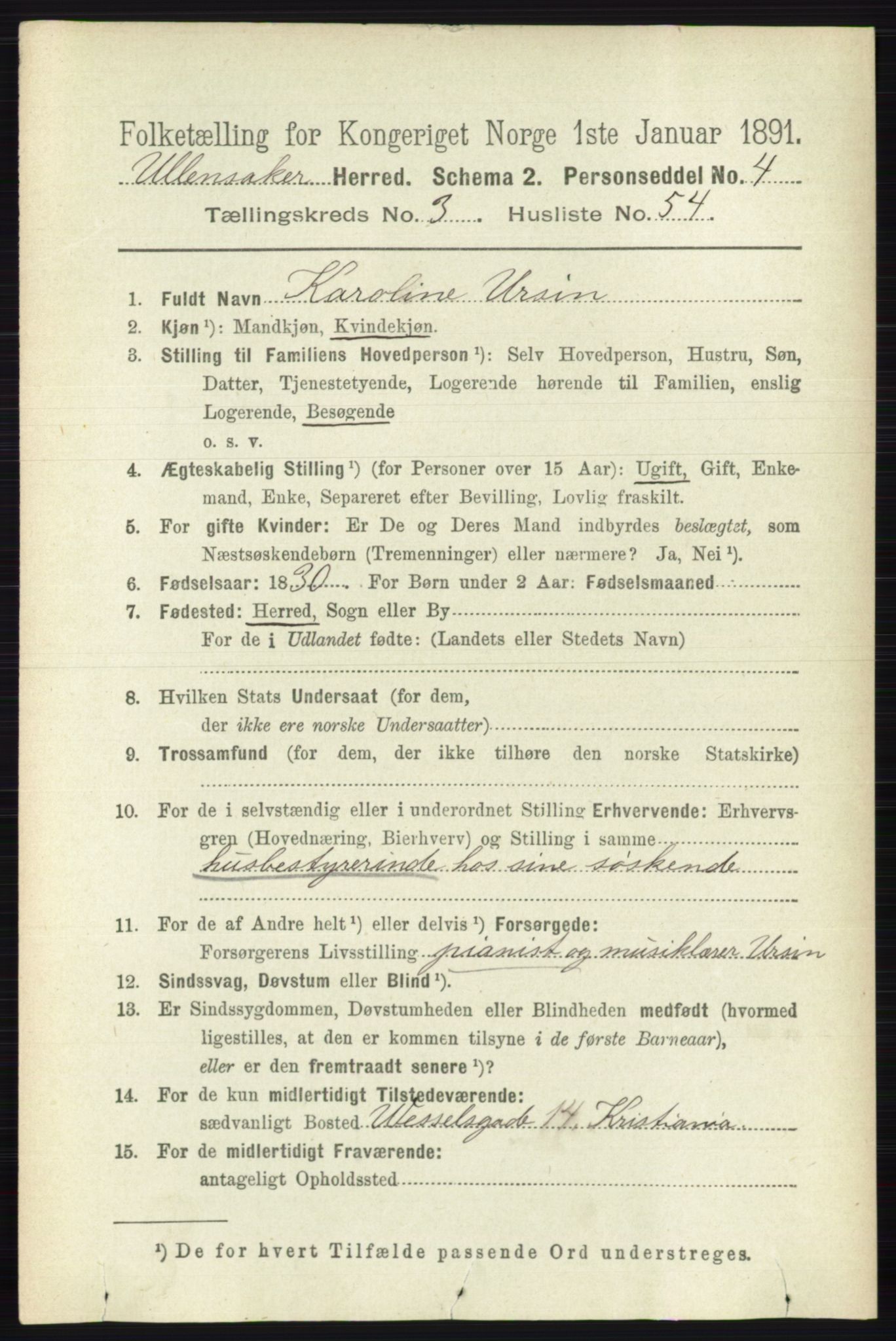 RA, 1891 census for 0235 Ullensaker, 1891, p. 1422