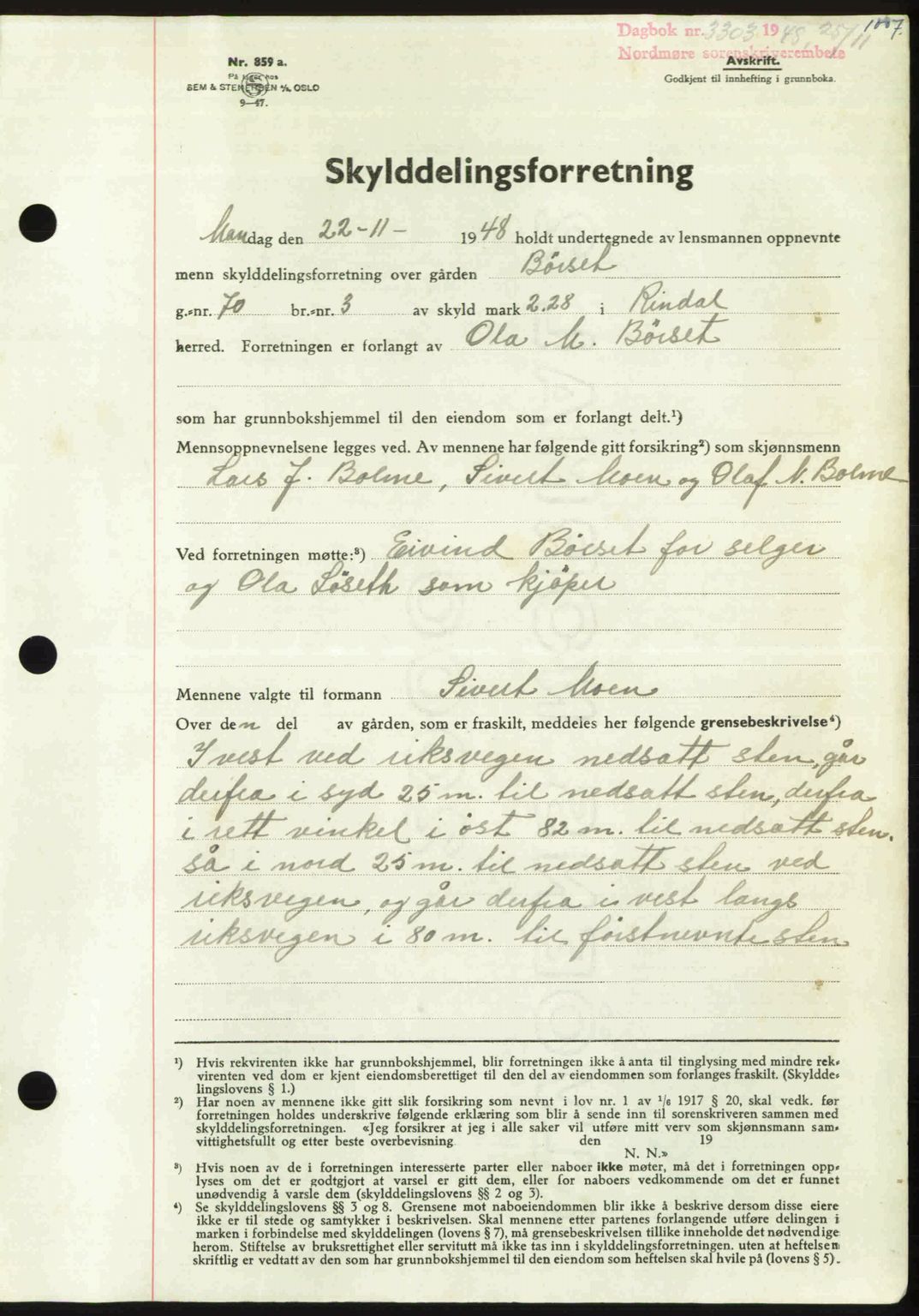 Nordmøre sorenskriveri, AV/SAT-A-4132/1/2/2Ca: Mortgage book no. A109, 1948-1948, Diary no: : 3303/1948