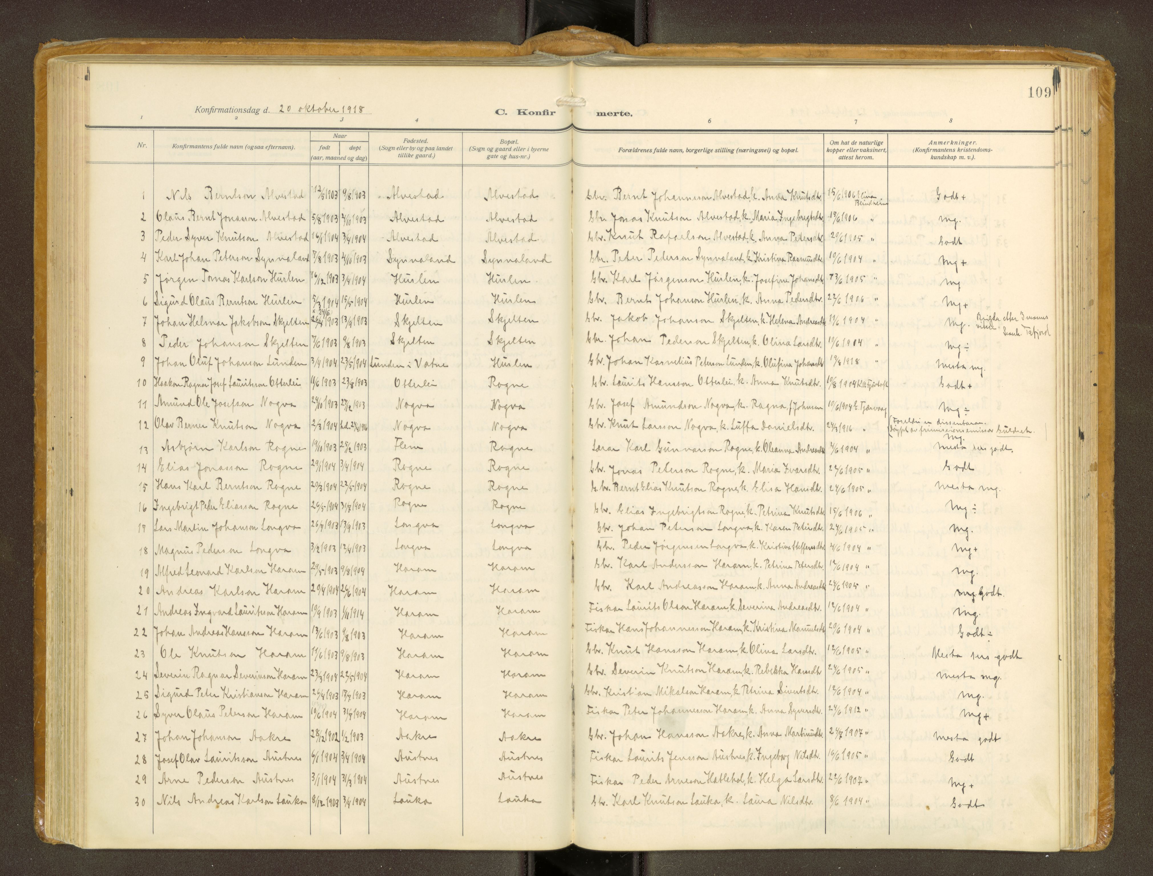 Ministerialprotokoller, klokkerbøker og fødselsregistre - Møre og Romsdal, AV/SAT-A-1454/536/L0518: Parish register (official) no. 536A--, 1914-1931, p. 109