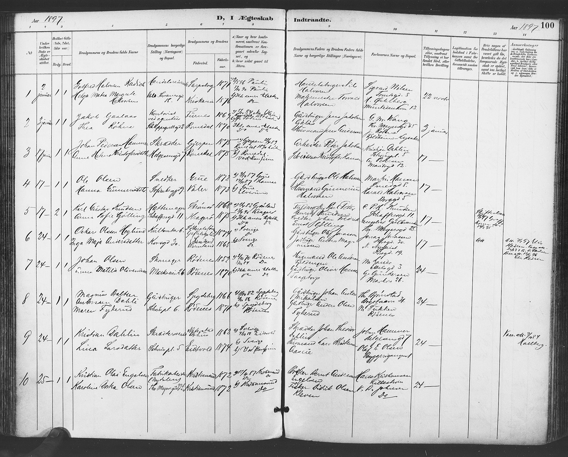 Paulus prestekontor Kirkebøker, SAO/A-10871/F/Fa/L0009: Parish register (official) no. 9, 1891-1901, p. 100