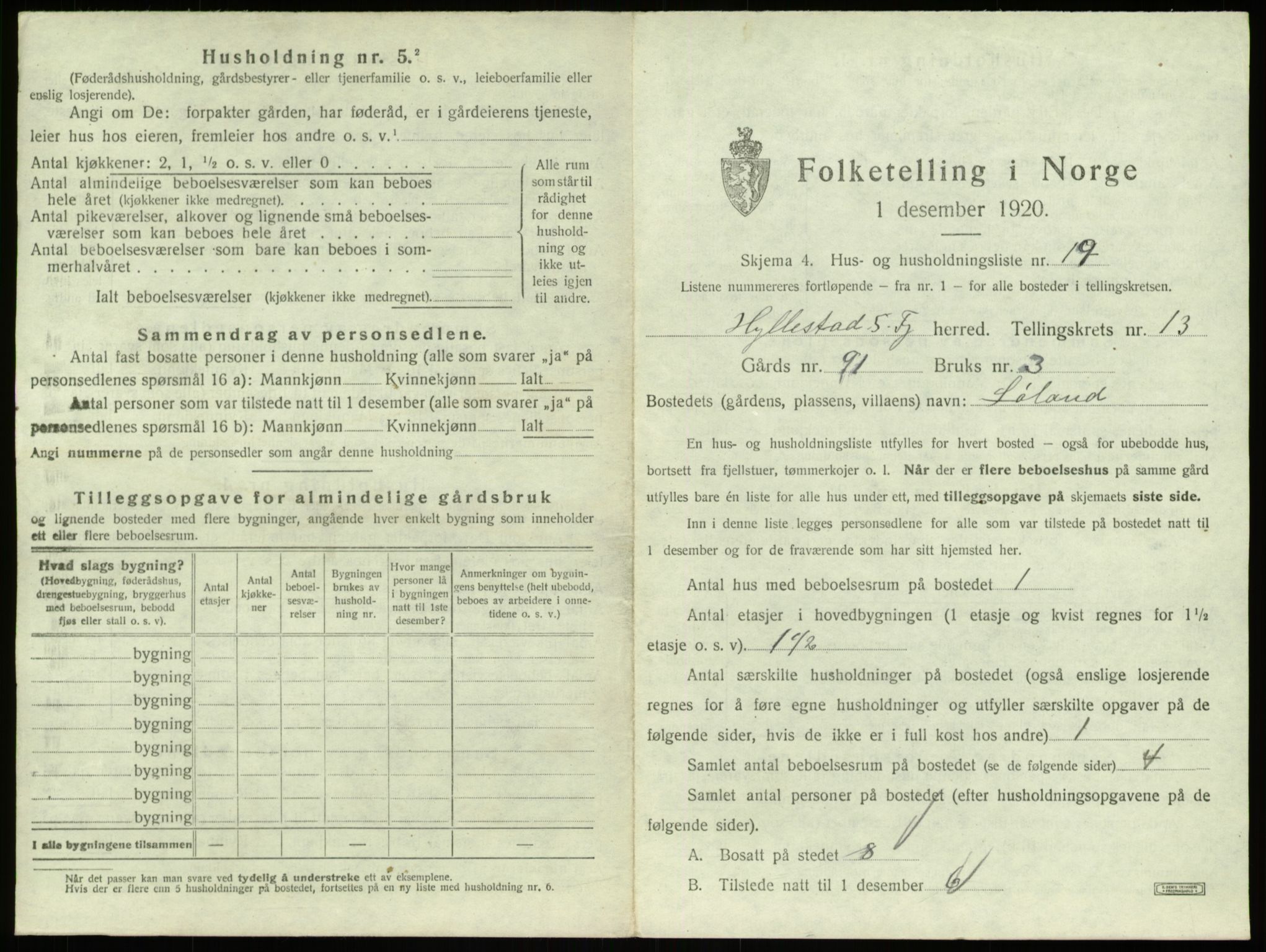 SAB, 1920 census for Hyllestad, 1920, p. 781