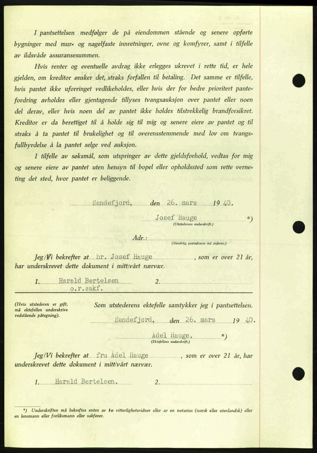 Sandar sorenskriveri, AV/SAKO-A-86/G/Ga/Gab/L0001: Mortgage book no. B-1 og B-3 - B-9, 1936-1944, Diary no: : 294/1940