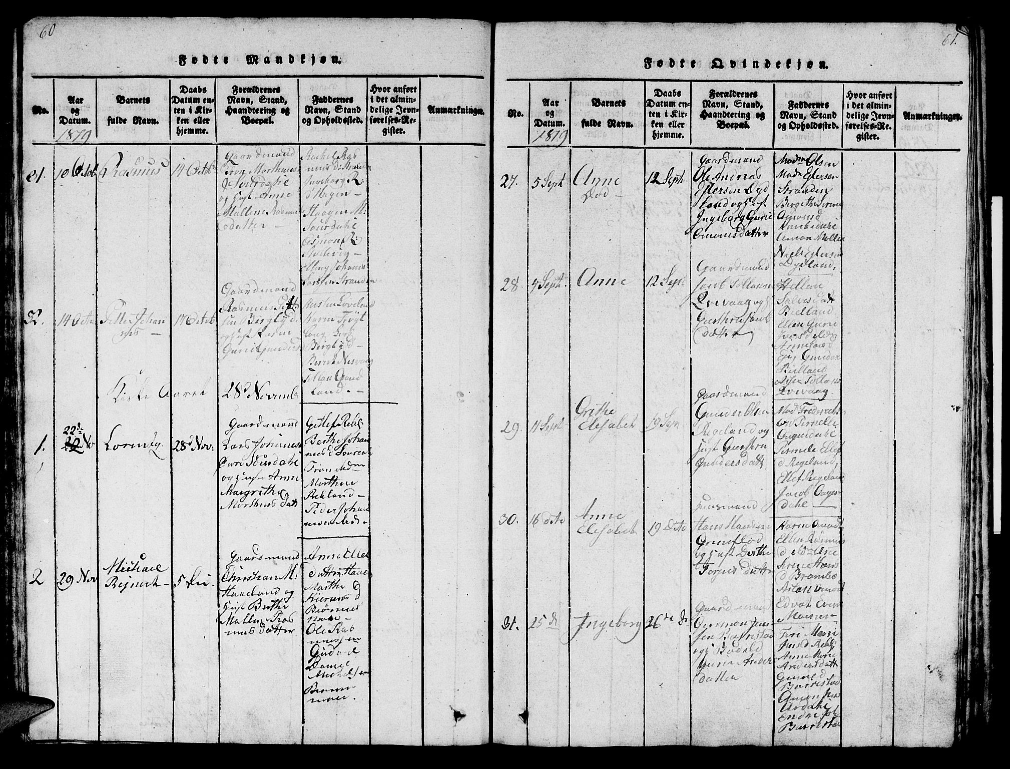 Sokndal sokneprestkontor, AV/SAST-A-101808: Parish register (official) no. A 6, 1815-1826, p. 60-61