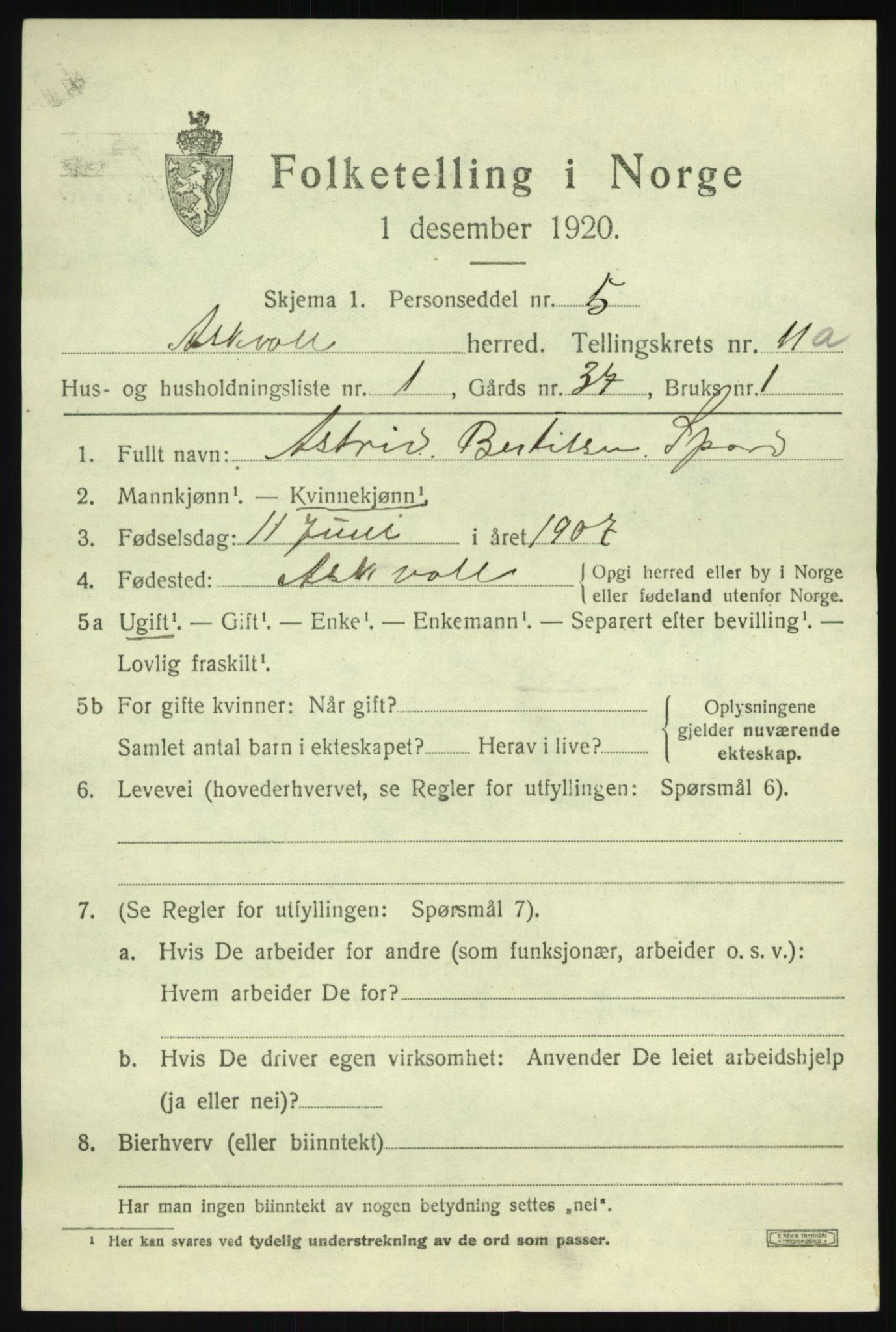 SAB, 1920 census for Askvoll, 1920, p. 4404