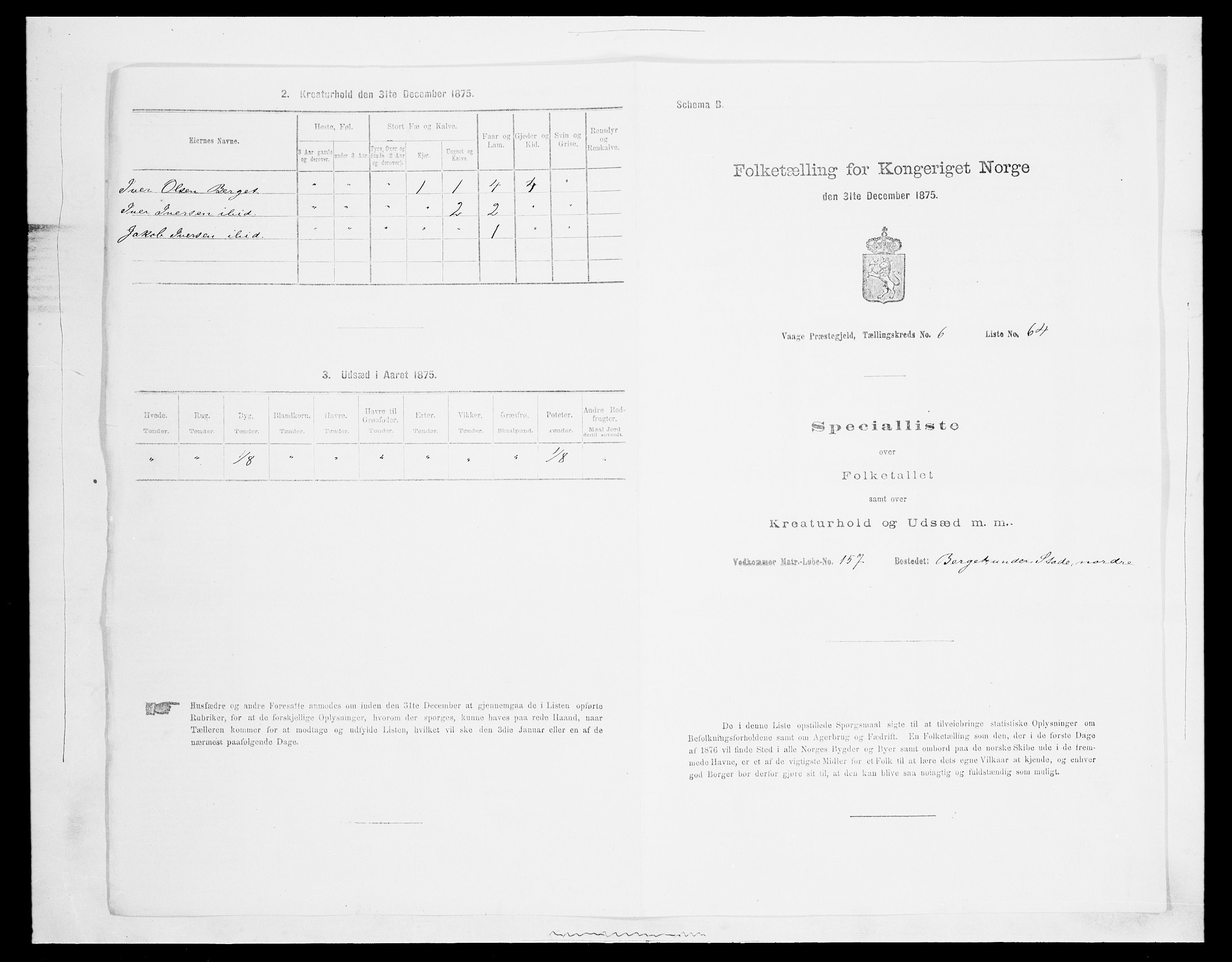 SAH, 1875 census for 0515P Vågå, 1875, p. 1252