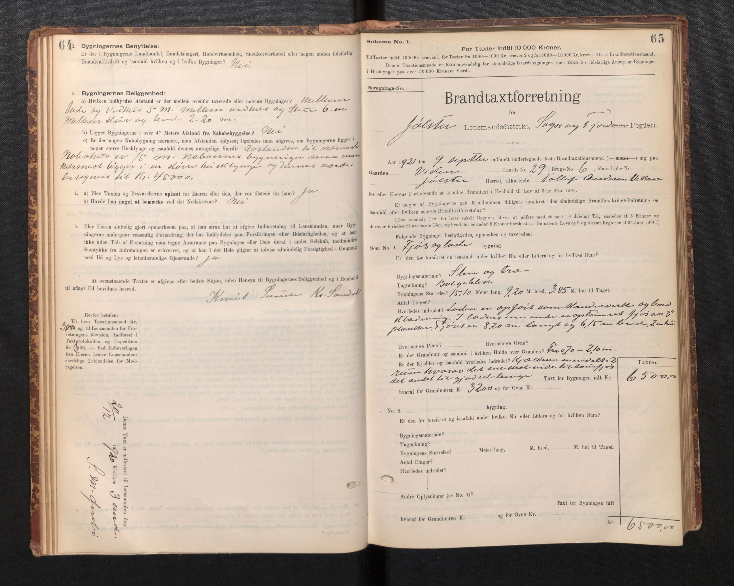 Lensmannen i Jølster, SAB/A-28701/0012/L0004: Branntakstprotokoll, skjematakst, 1895-1923, p. 64-65