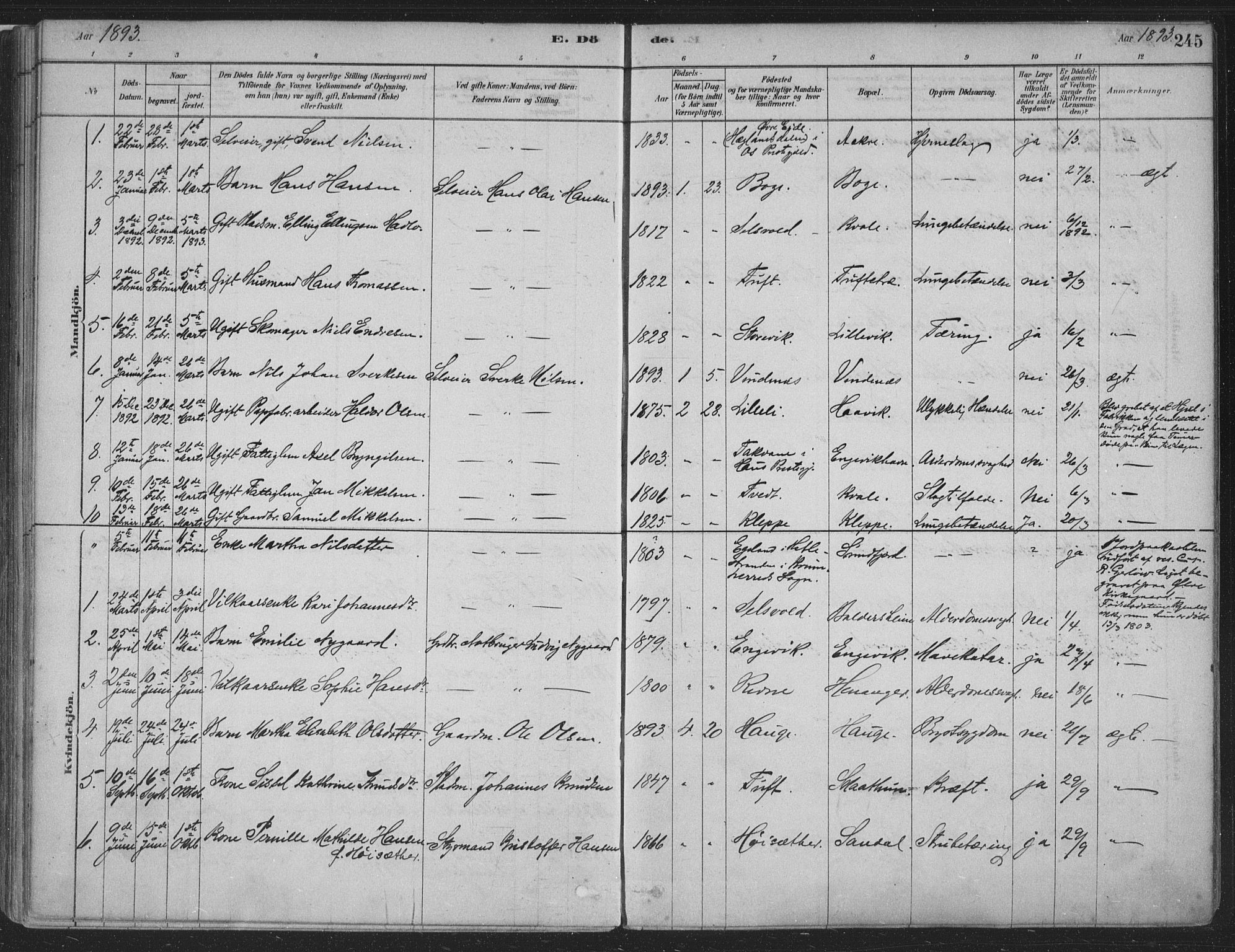 Fusa sokneprestembete, SAB/A-75401/H/Haa: Parish register (official) no. D 1, 1880-1938, p. 245