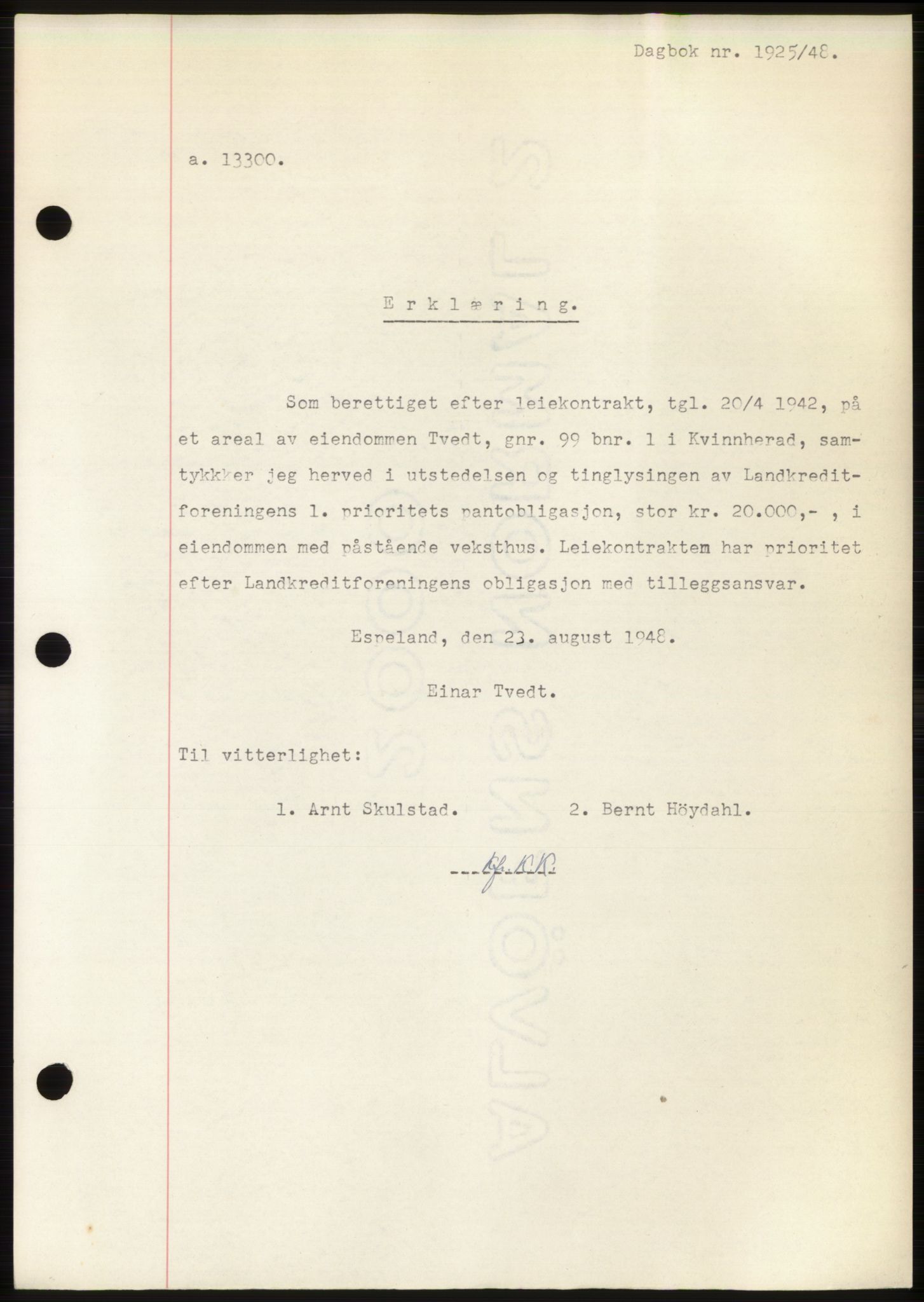 Sunnhordland sorenskrivar, AV/SAB-A-2401: Mortgage book no. B75-79, 1948-1950, Diary no: : 1925/1948
