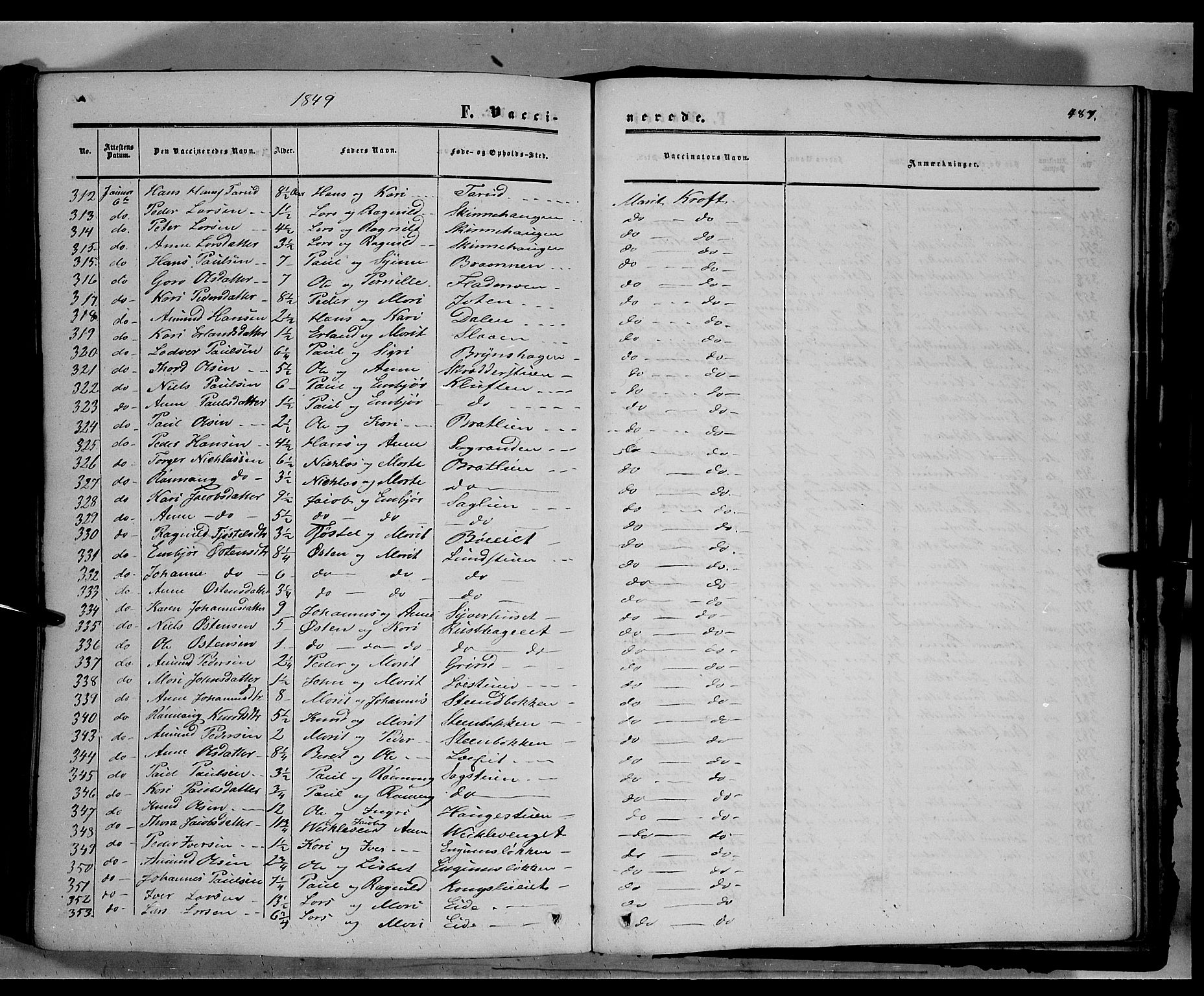 Sør-Fron prestekontor, AV/SAH-PREST-010/H/Ha/Haa/L0001: Parish register (official) no. 1, 1849-1863, p. 487