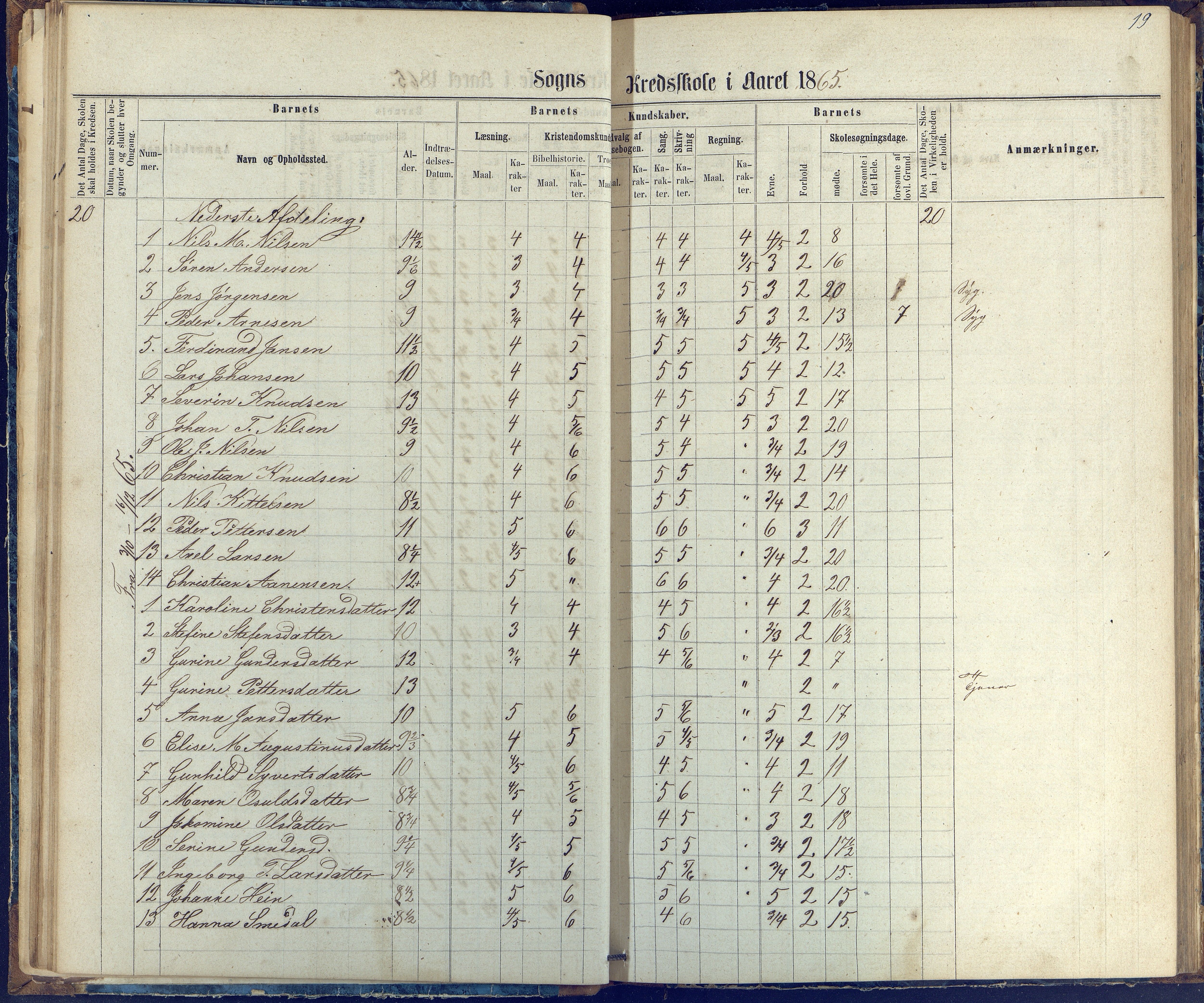 Øyestad kommune frem til 1979, AAKS/KA0920-PK/06/06G/L0002: Skoleprotokoll, 1863-1875, p. 19