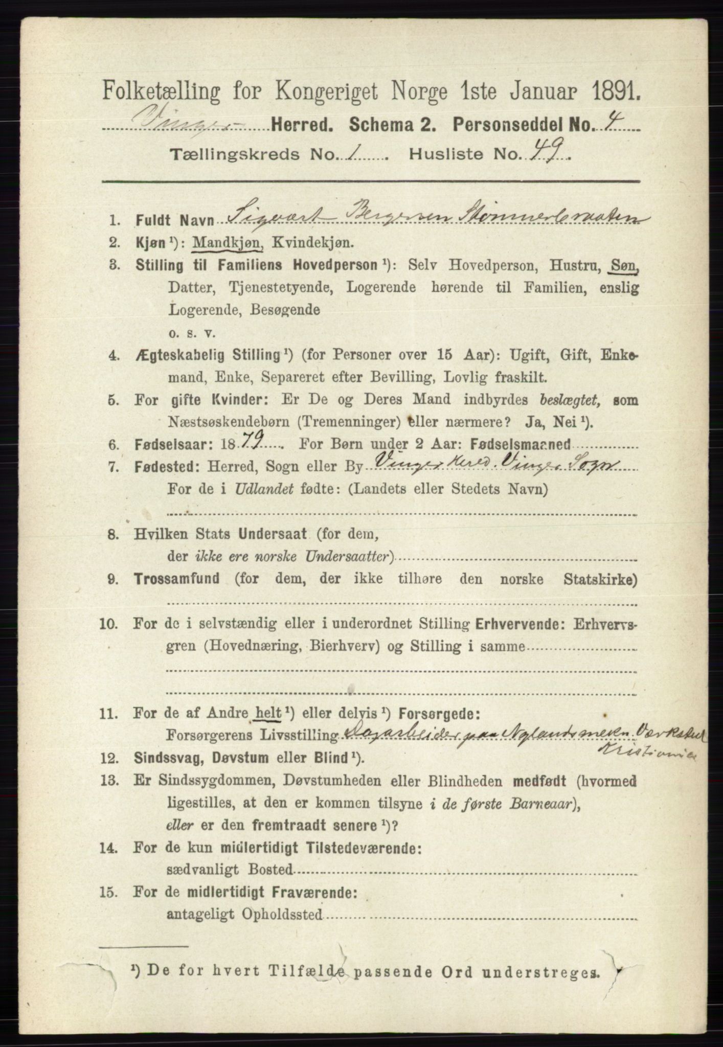 RA, 1891 census for 0421 Vinger, 1891, p. 390