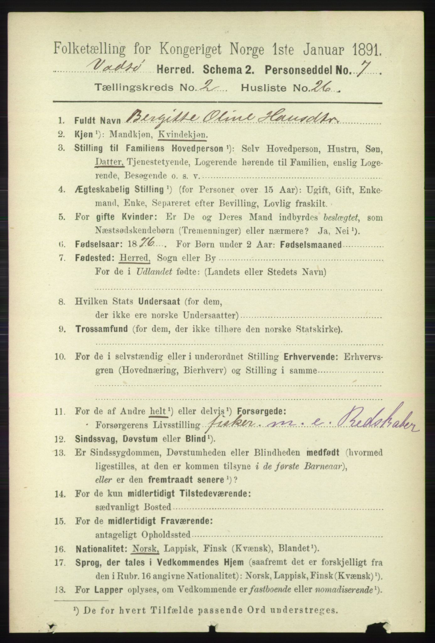 RA, 1891 census for 2029 Vadsø, 1891, p. 616