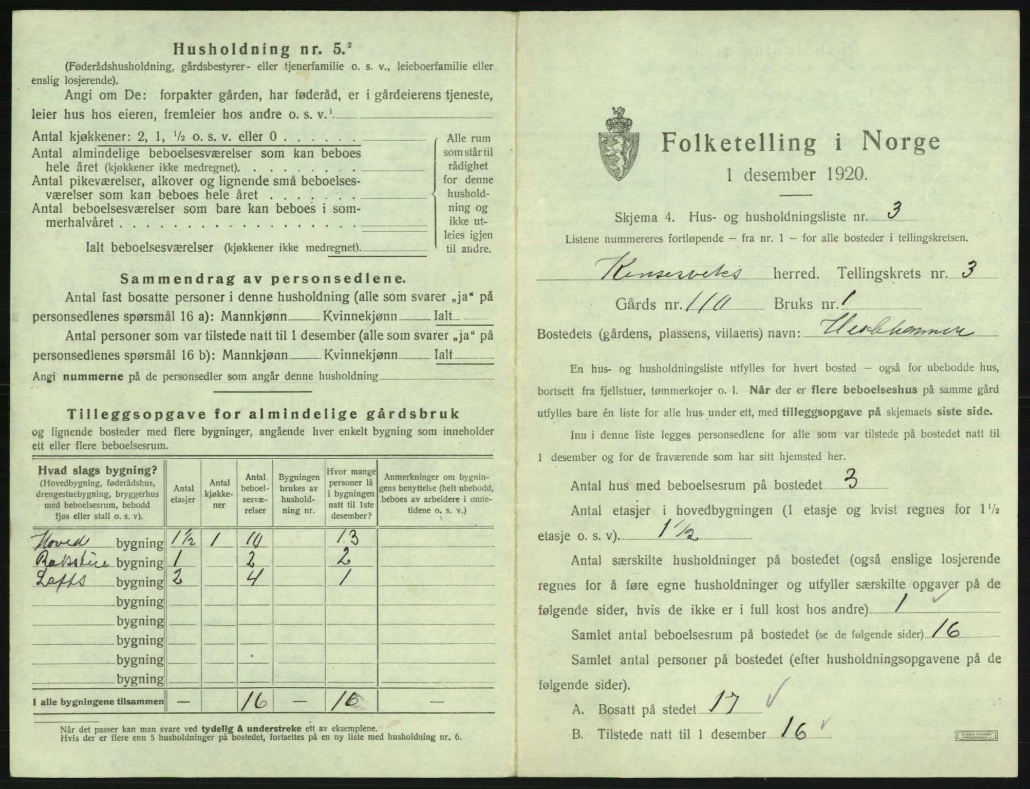 SAB, 1920 census for Kinsarvik, 1920, p. 225