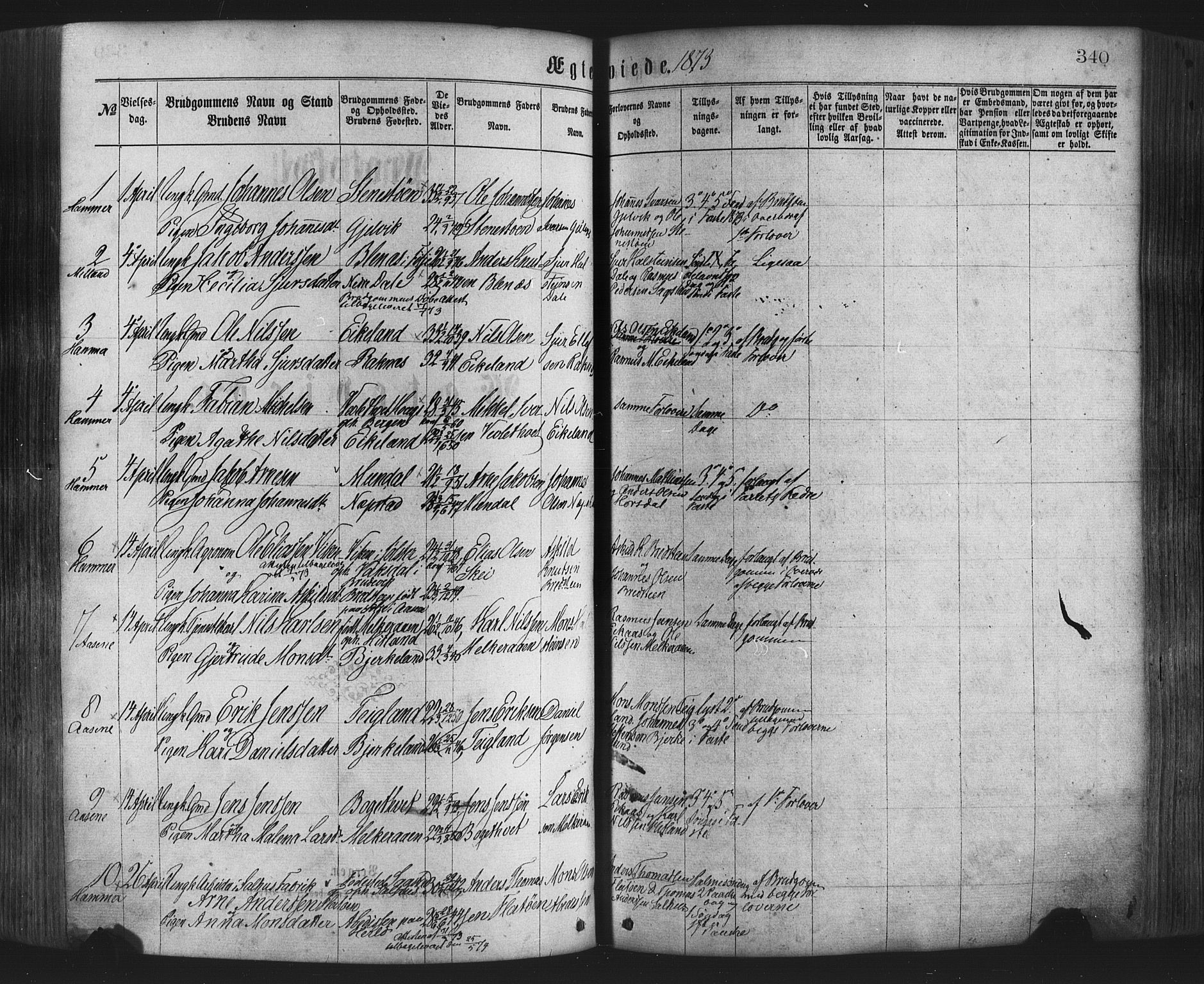 Hamre sokneprestembete, SAB/A-75501/H/Ha/Haa/Haaa/L0015: Parish register (official) no. A 15, 1870-1881, p. 340