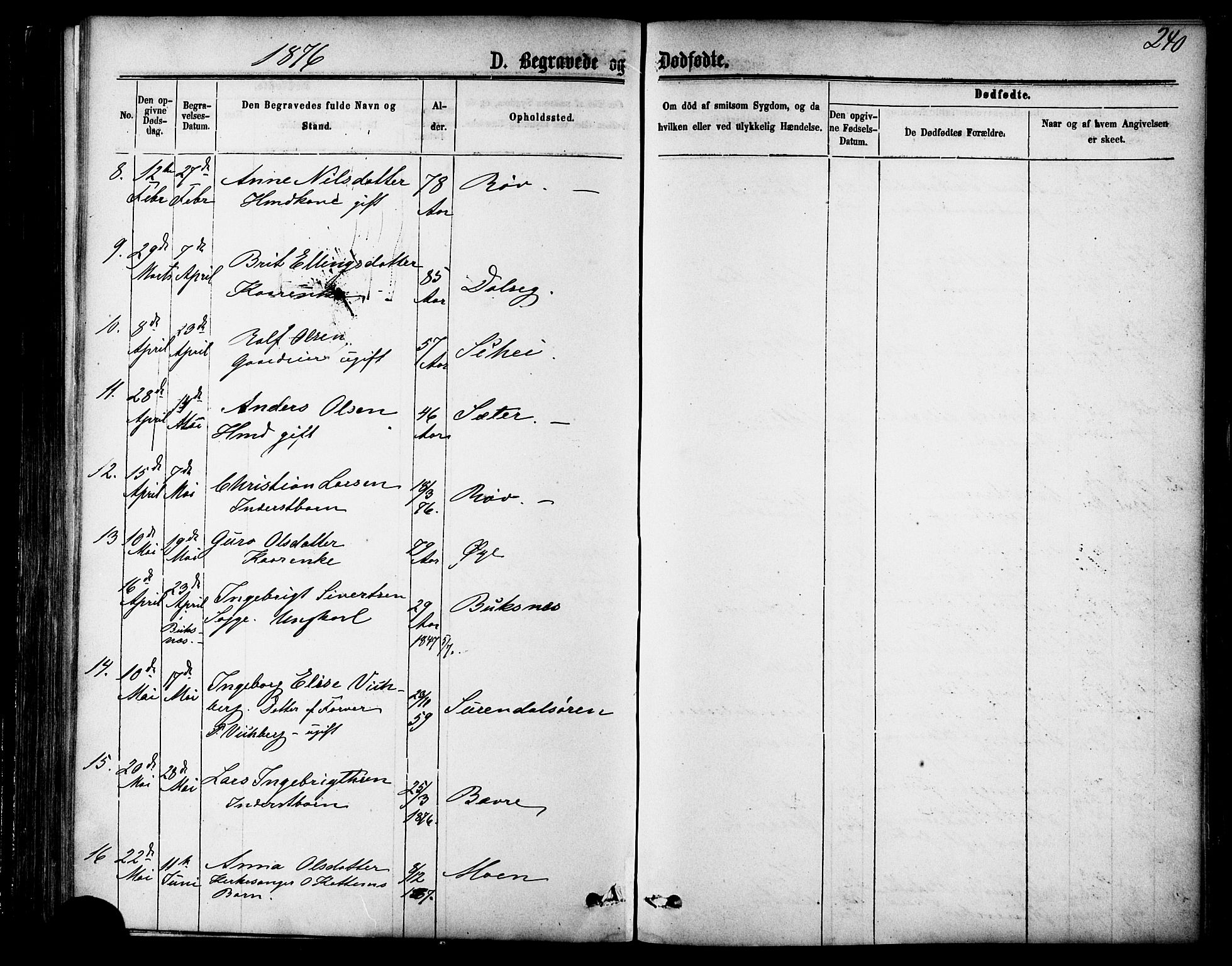 Ministerialprotokoller, klokkerbøker og fødselsregistre - Møre og Romsdal, AV/SAT-A-1454/595/L1046: Parish register (official) no. 595A08, 1874-1884, p. 240