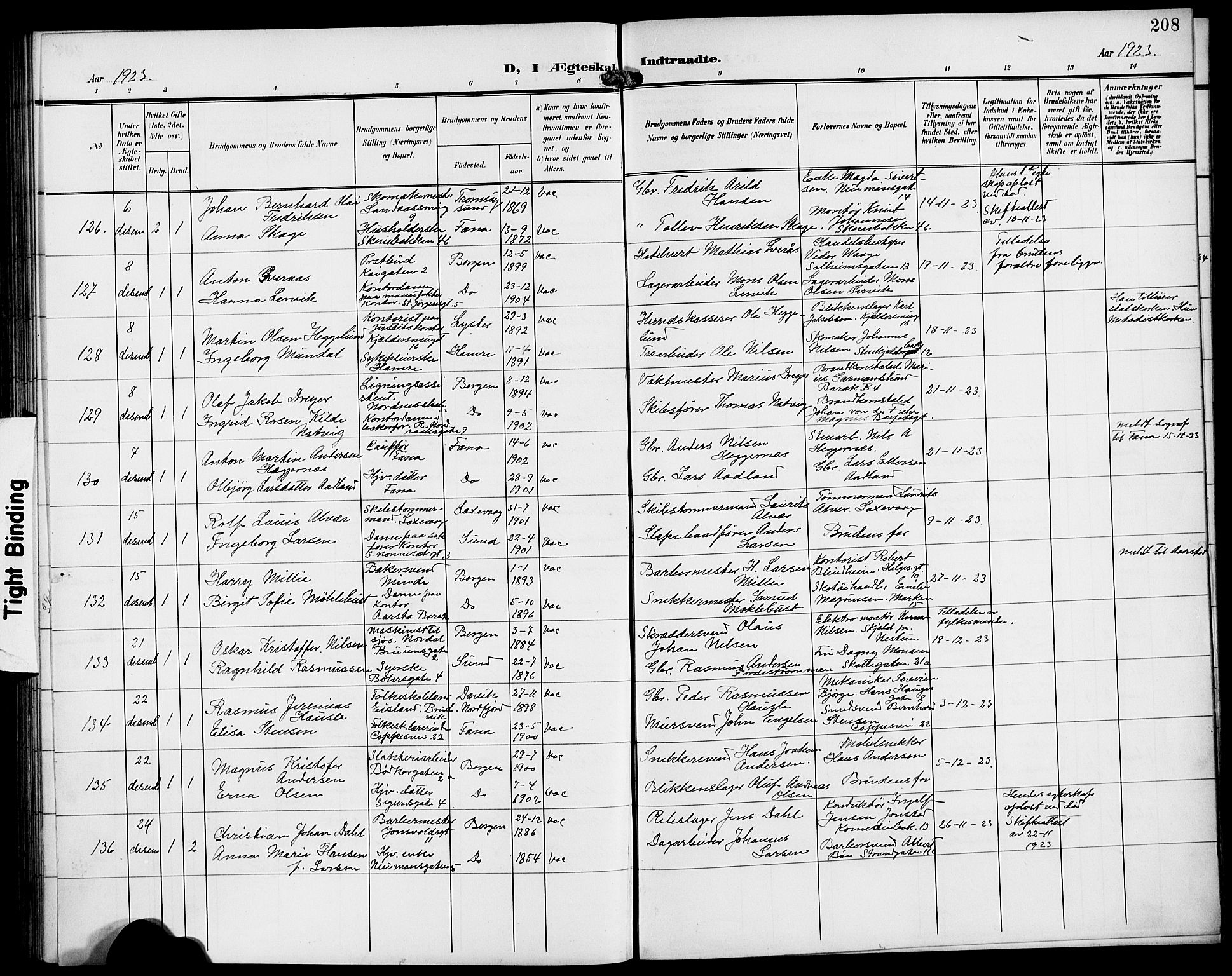 Domkirken sokneprestembete, AV/SAB-A-74801/H/Hab/L0033: Parish register (copy) no. D 5, 1907-1924, p. 208