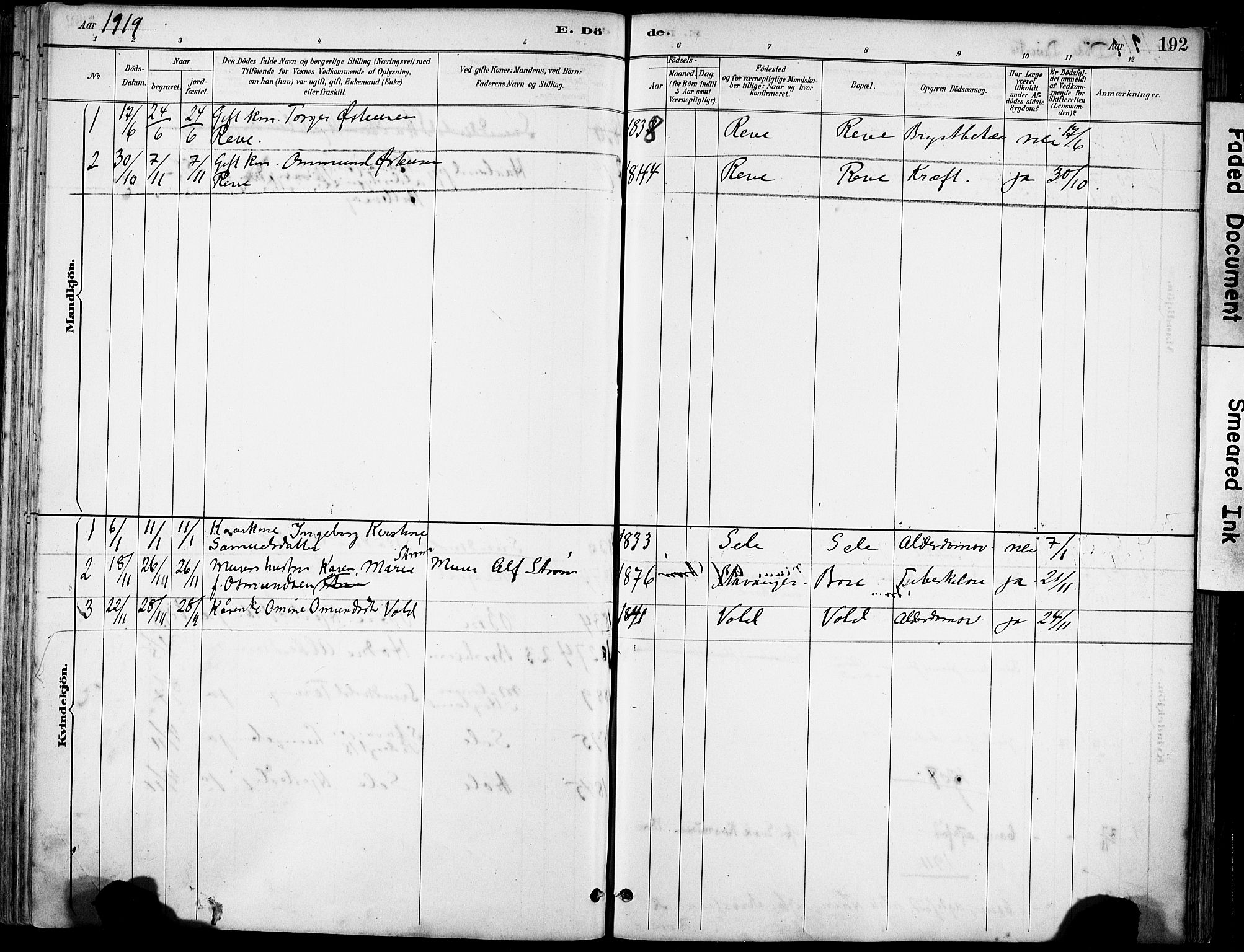 Klepp sokneprestkontor, SAST/A-101803/001/3/30BA/L0008: Parish register (official) no. A 9, 1886-1919, p. 192