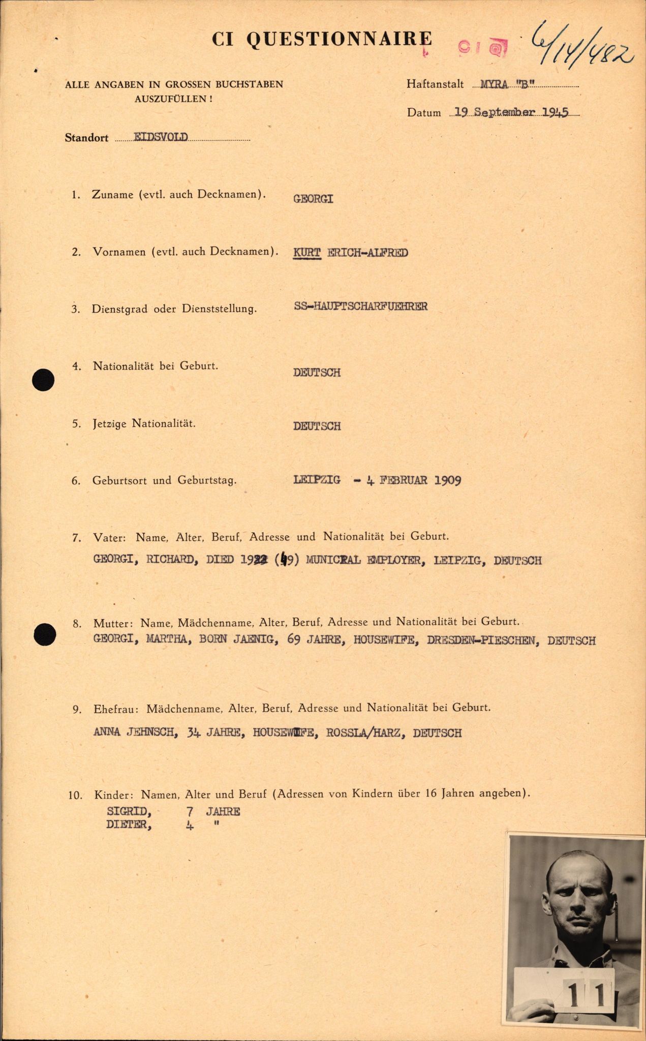 Forsvaret, Forsvarets overkommando II, AV/RA-RAFA-3915/D/Db/L0009: CI Questionaires. Tyske okkupasjonsstyrker i Norge. Tyskere., 1945-1946, p. 373